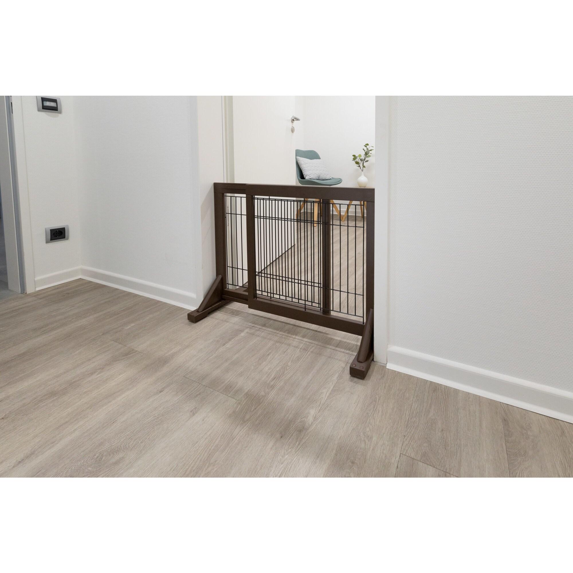 TRIXIE Adjustable Wooden Freestanding Pet Gate, 24" Tall Step Over, Expands to 42.5", Pet Barrier