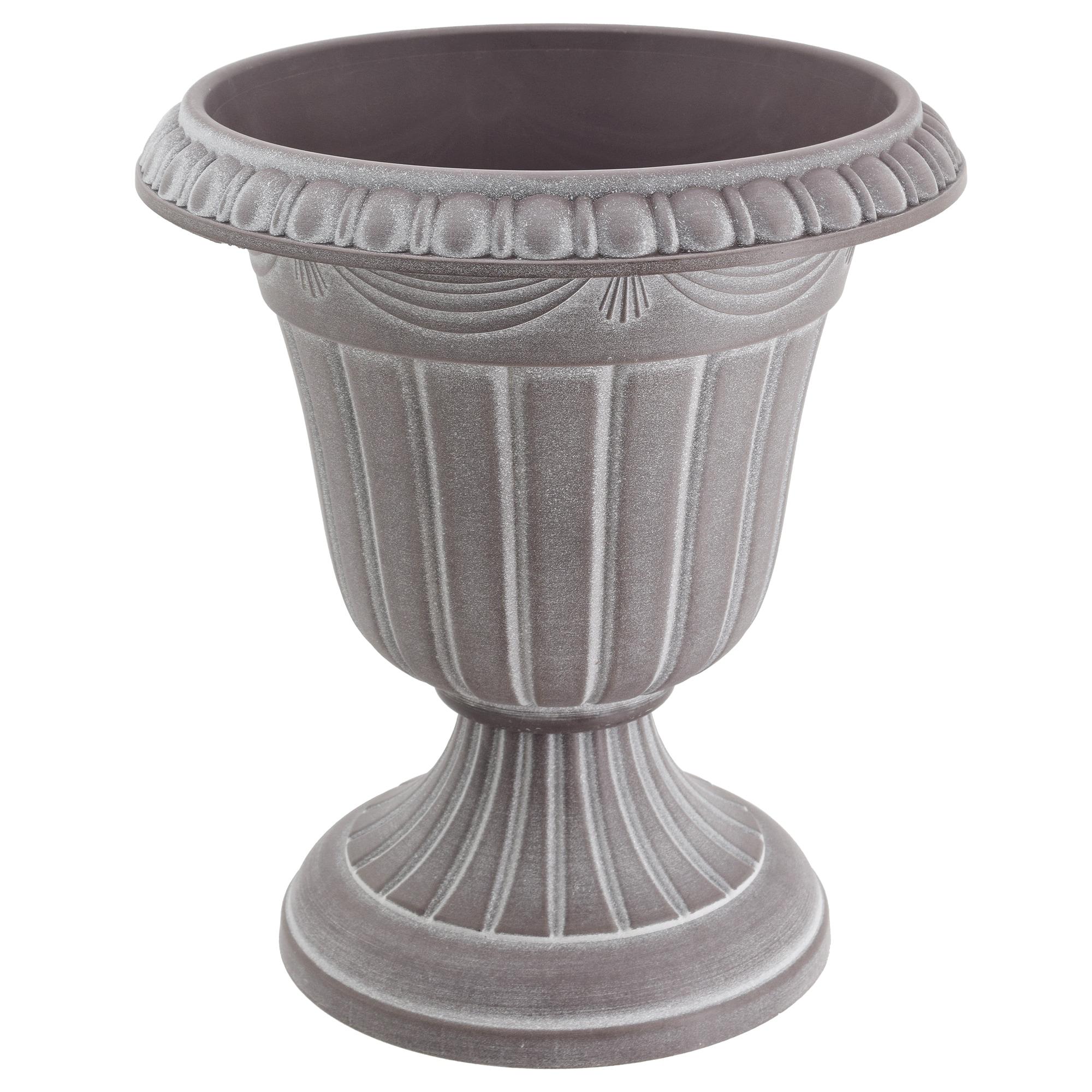 Traditional Gray Plastic Urn Planter for Indoor/Outdoor Use