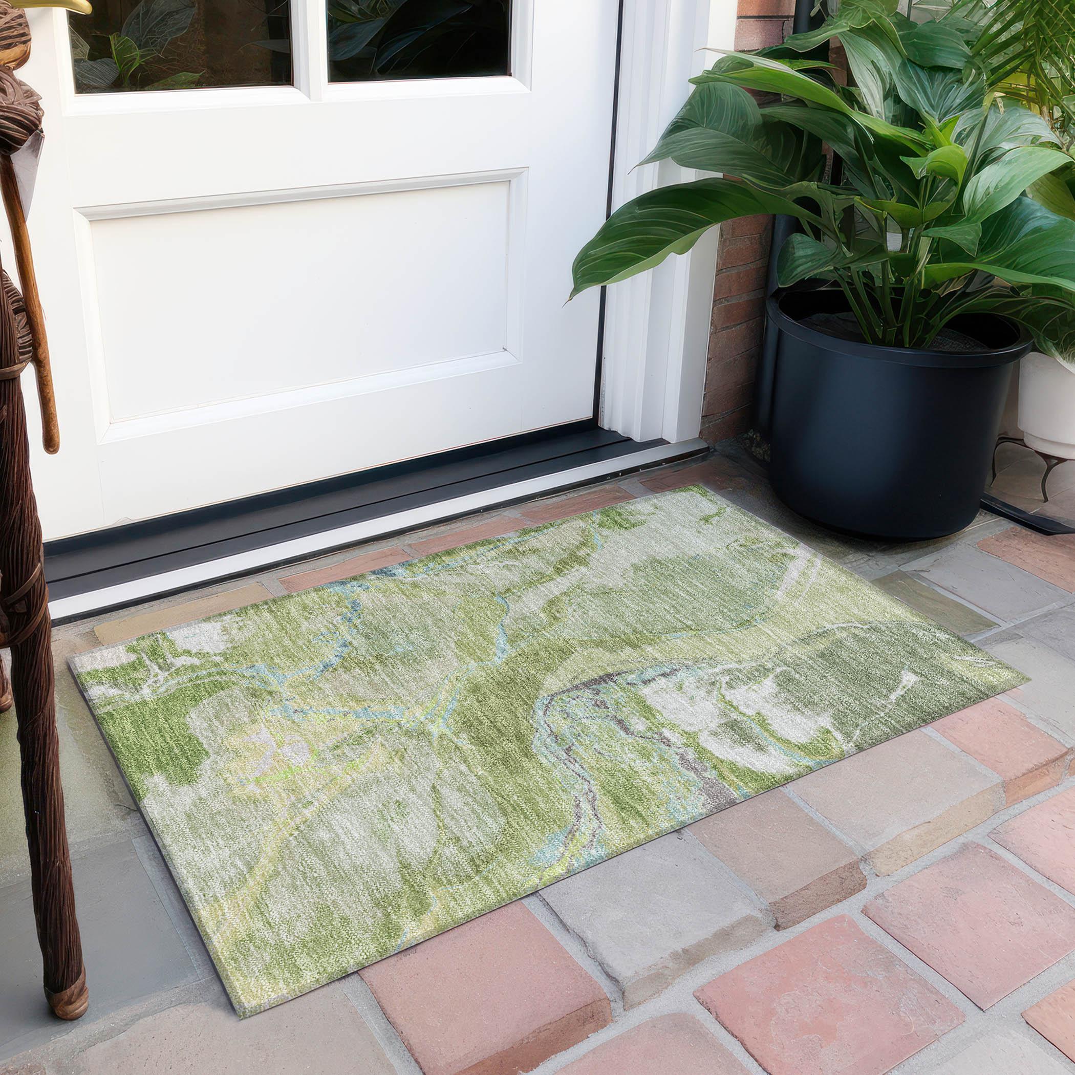 Machine Washable Indoor/Outdoor Chayden ACN1005 Green Rug