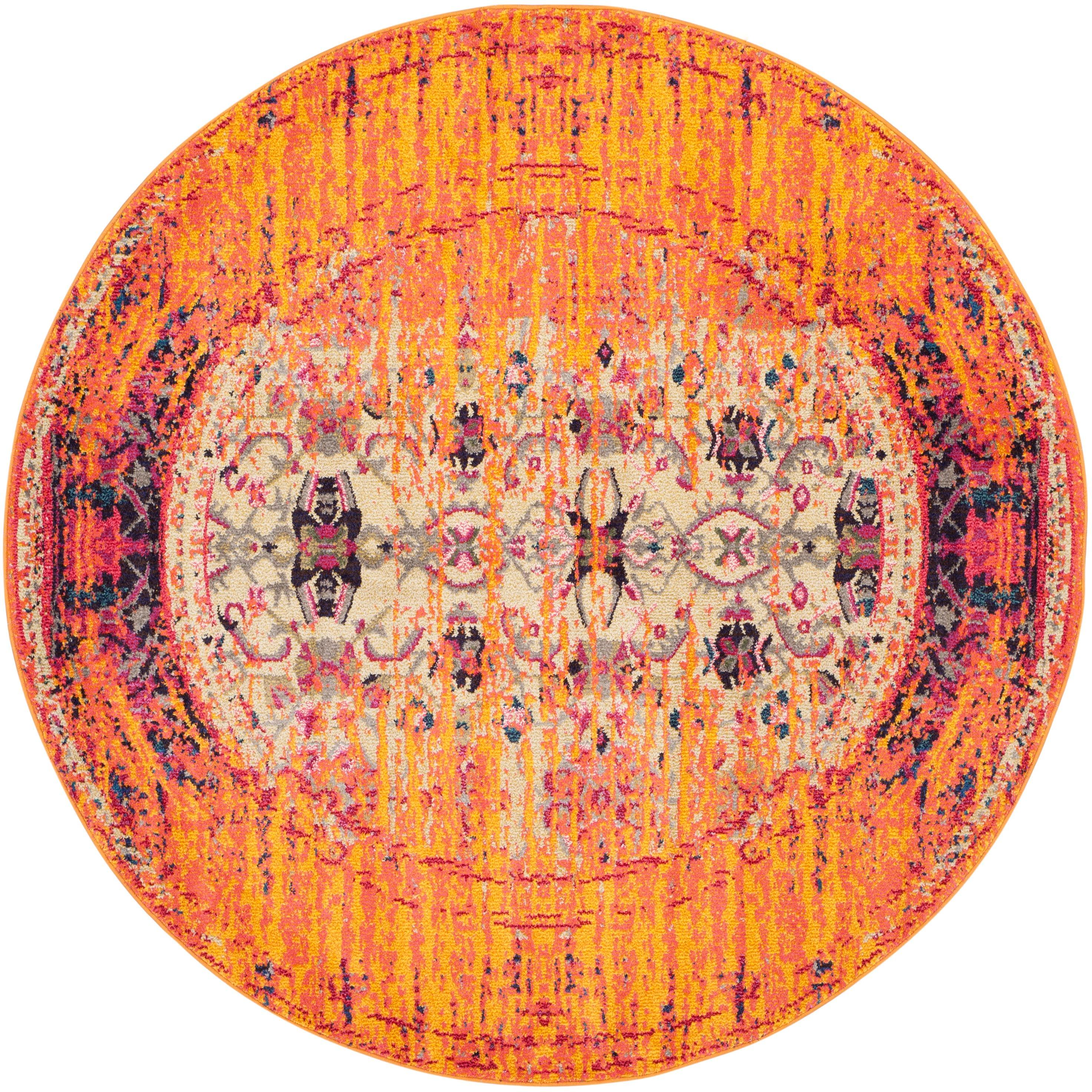 Monaco MNC209 Power Loomed Indoor Area Rug - Orange/Multi - 6'7" round - Safavieh.