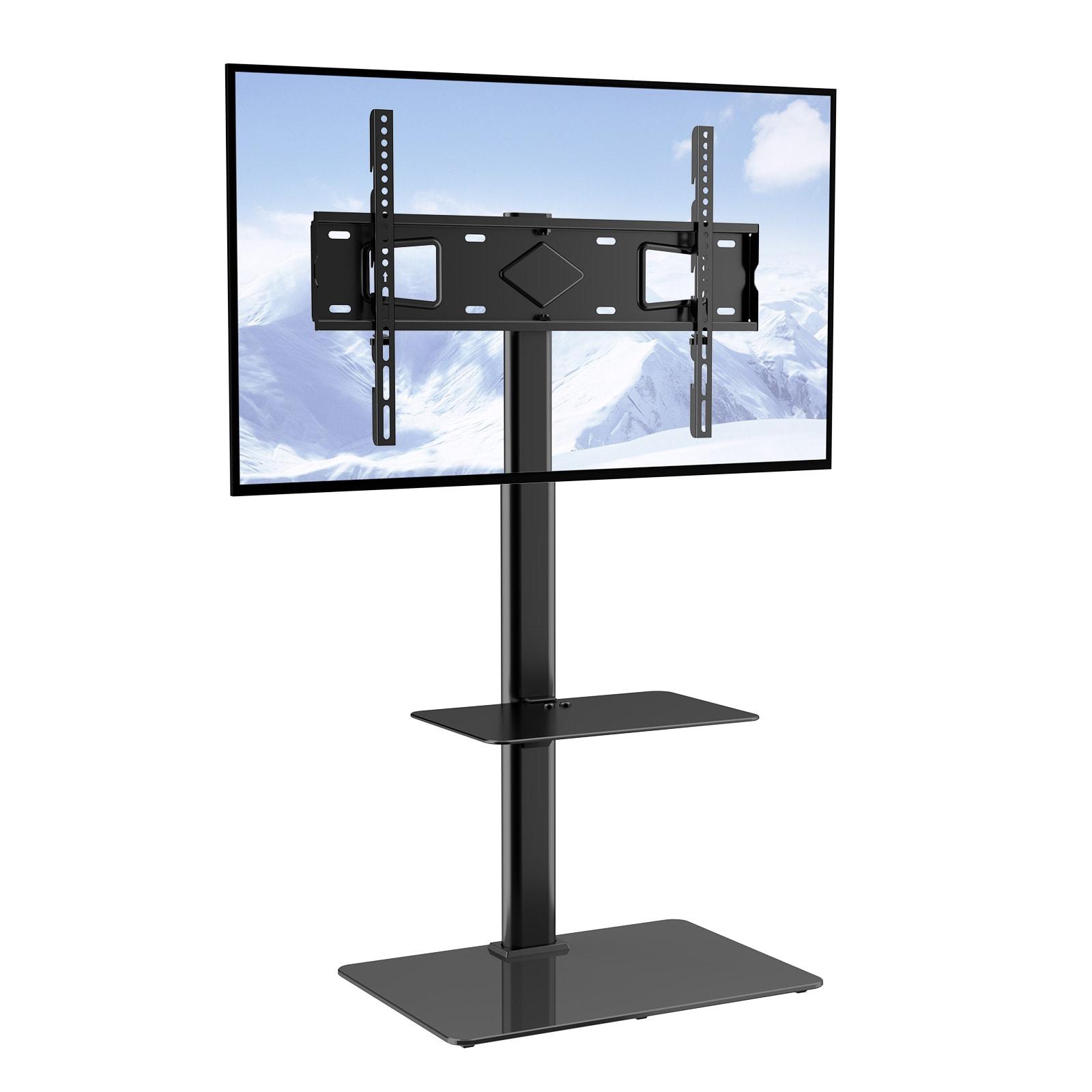 Black Adjustable TV Stand with Mount and Tempered Glass Base