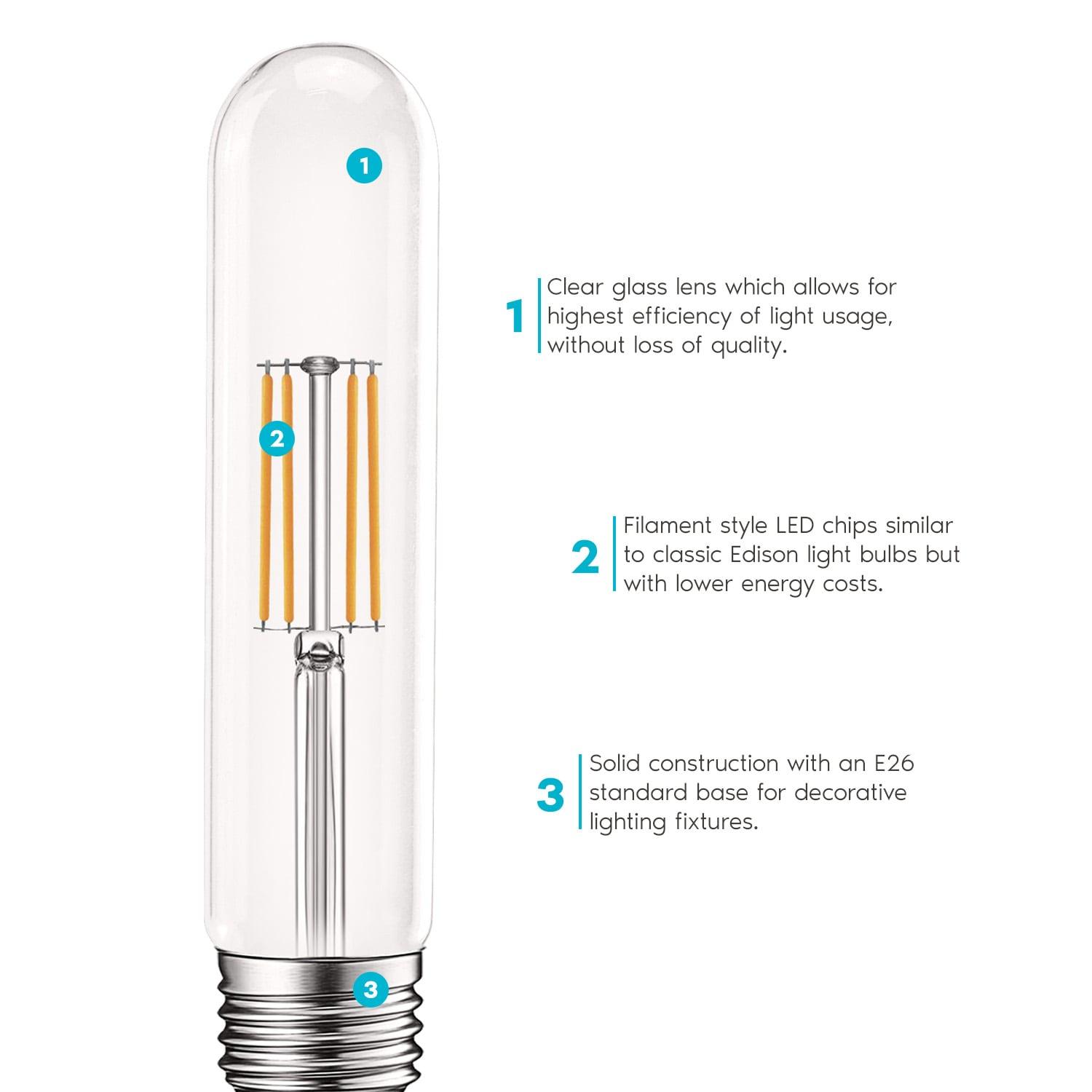 Luxrite Vintage T9 LED Tube Light Bulbs 60W Equivalent, 2700K Warm White, 550 Lumens, Dimmable, 5W, E26 Base (4 Pack)