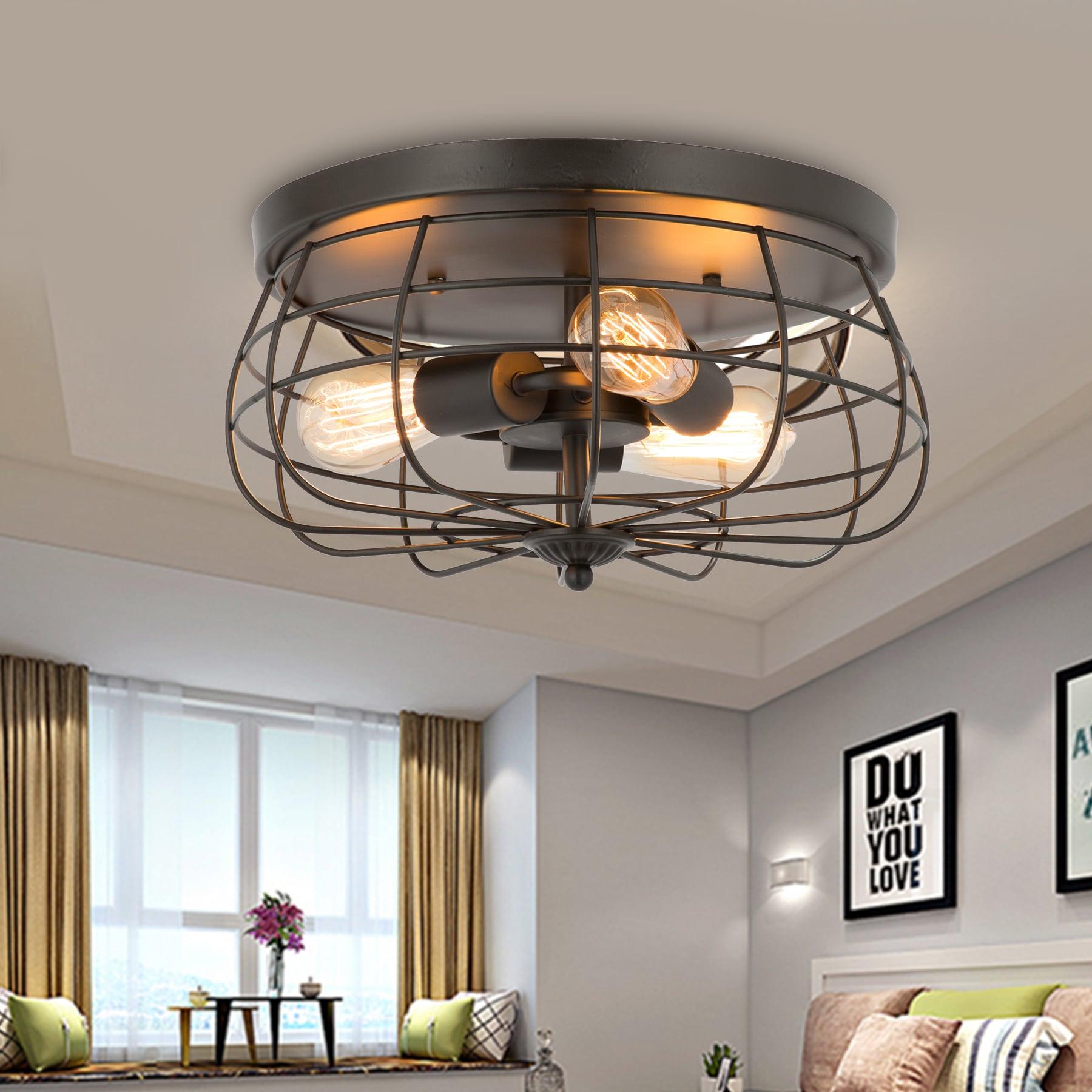 VONLUCE Flush Mount Ceiling Lights, 2-Light Hallway Ceiling Lighting Fixtures, 11 inch Farmhouse Metal Cage Ceiling Lights for Entryway Kitchen, Adjustable Lamp Holders, ETL, 2 pcs, Oil-Rubbed Bronze