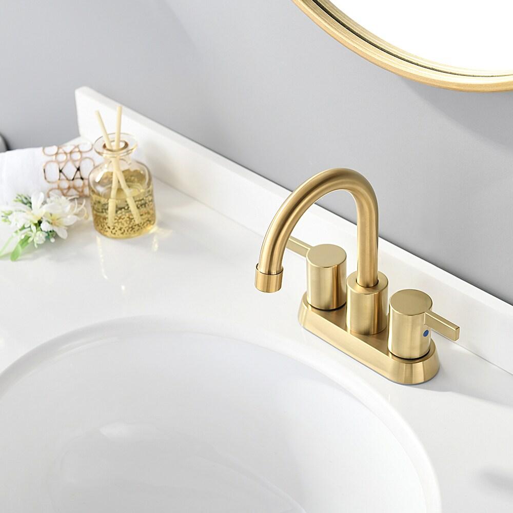 Brushed Gold 4-Inch Centerset Bathroom Faucet with Swivel Spout