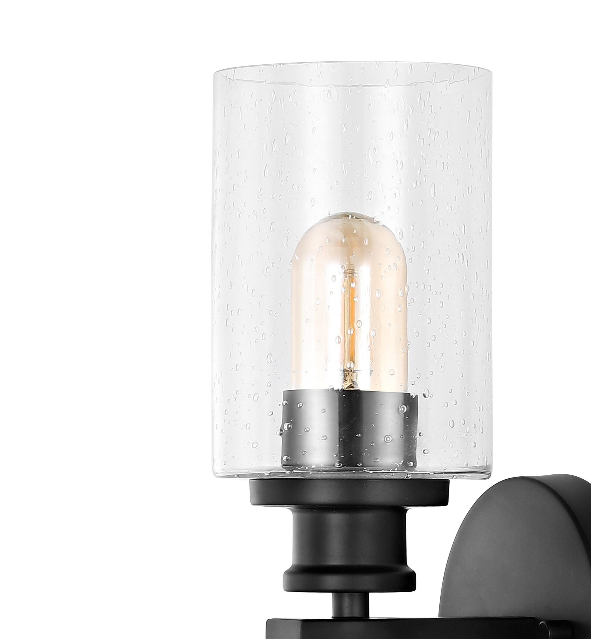 JONATHAN Y Jules Edison 16.5" Cylinder 2-Light Iron/Seeded Glass Farmhouse Contemporary LED Wall Sconce, Black