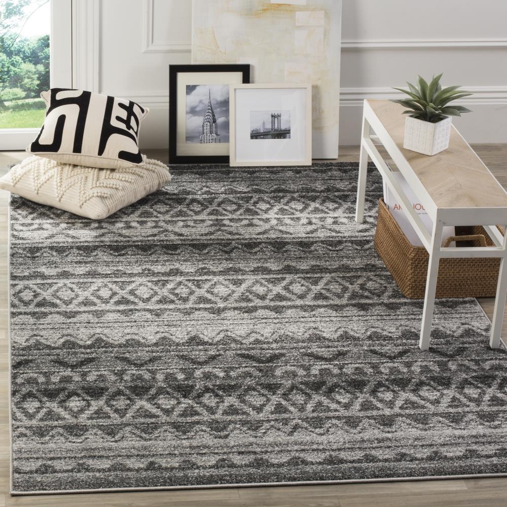 Adirondack ADR119 Machine Made Indoor Area Rug - Ivory/Charcoal - 6'x6' - Safavieh