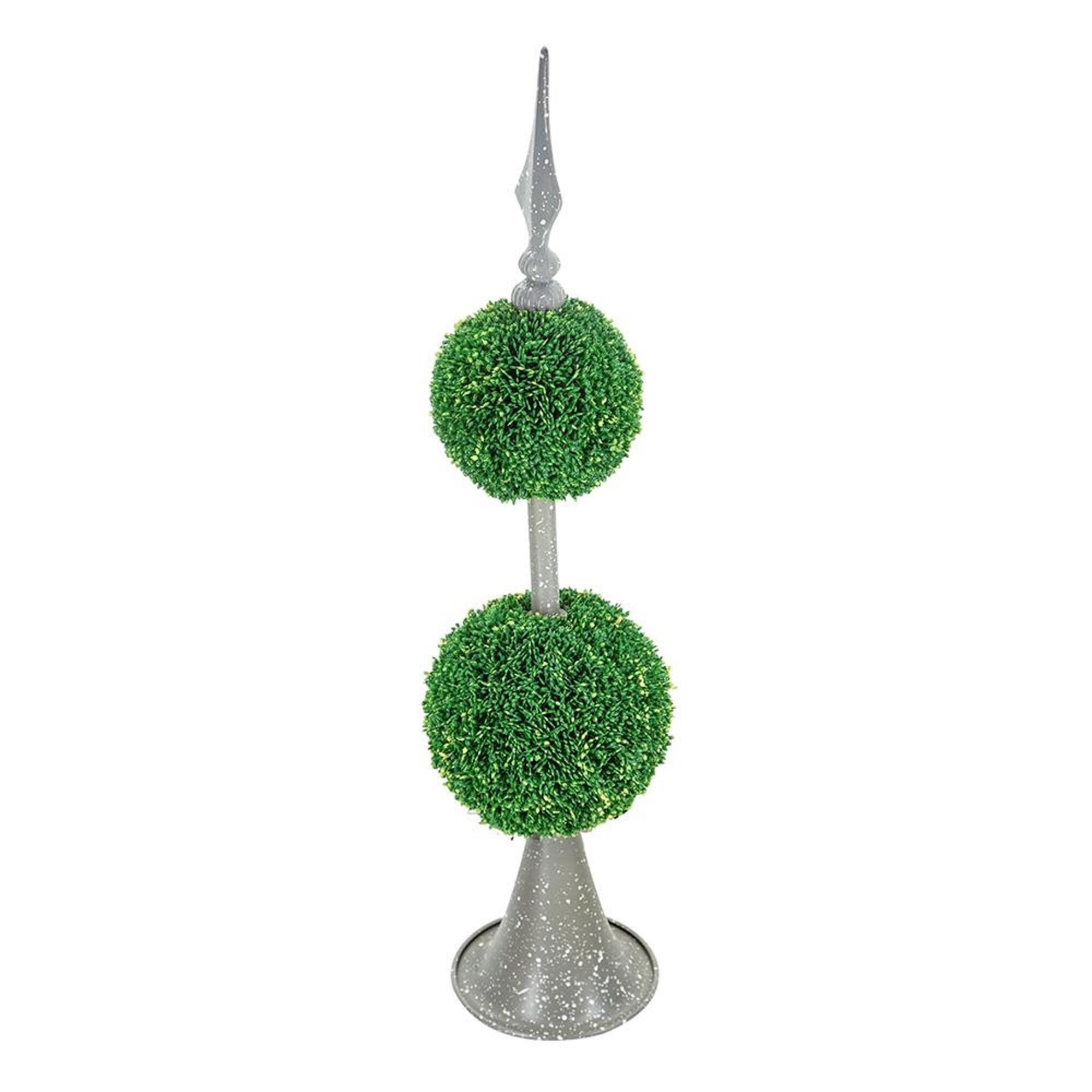 A&B Home Boxwood Ball Topiary with Metal Finial Stand Double Sphere 26 Inch Tall Indoor Outdoor House Decoration
