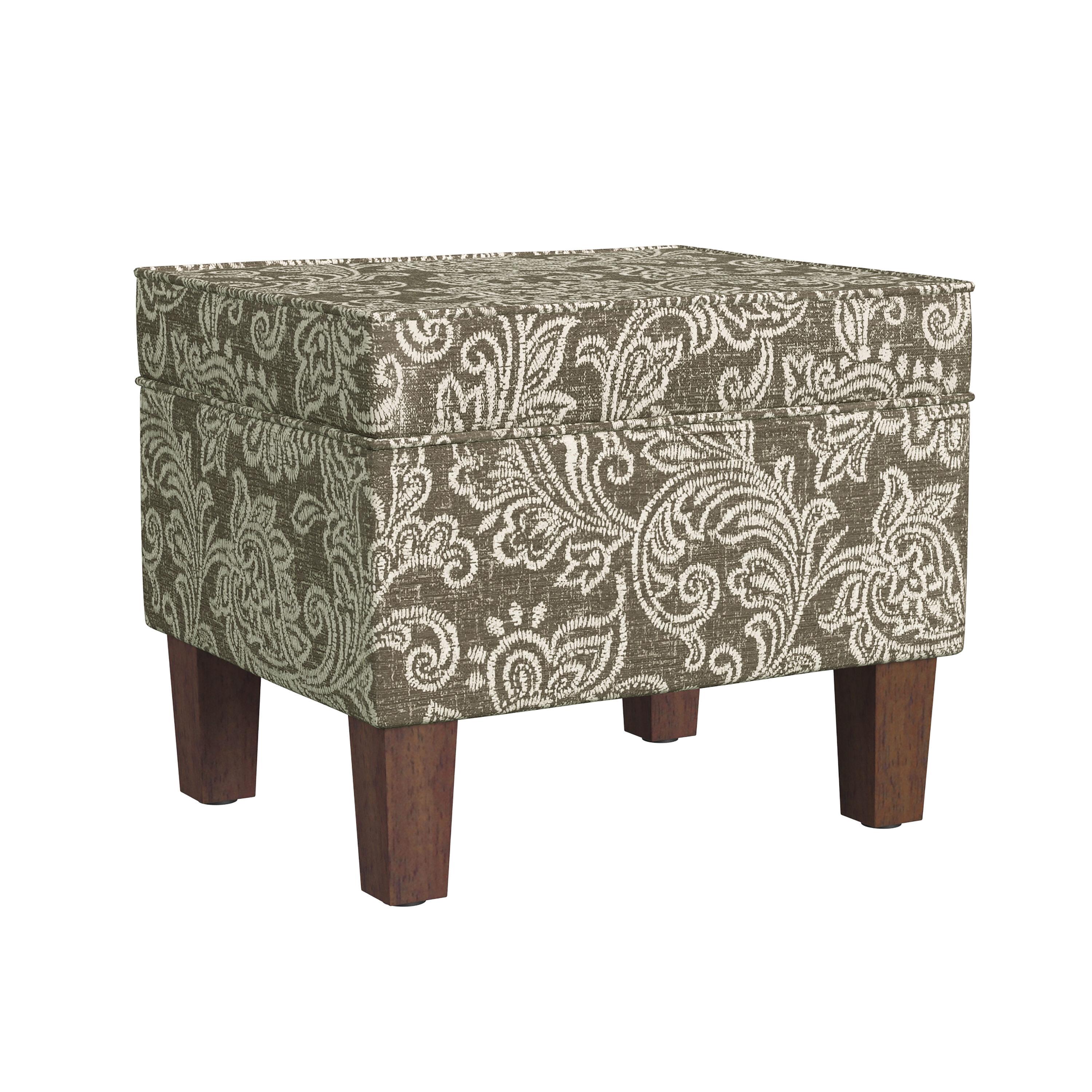 HomePop Medium Storage Ottoman Brown : Upholstered Footstool, Floral Pattern, Hardwood Frame