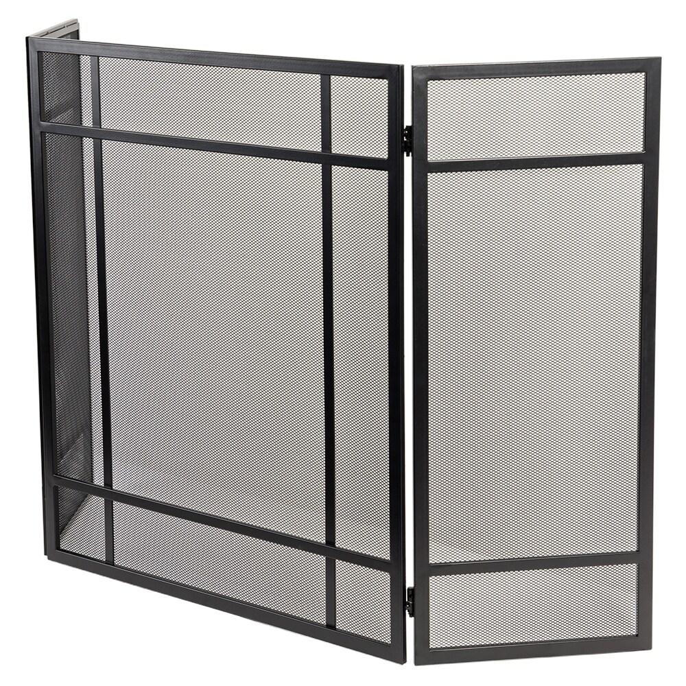 Country Living Pinecrest Mesh Fireplace Screen with Durable 3-Panel Steel Frame - Brass Handles