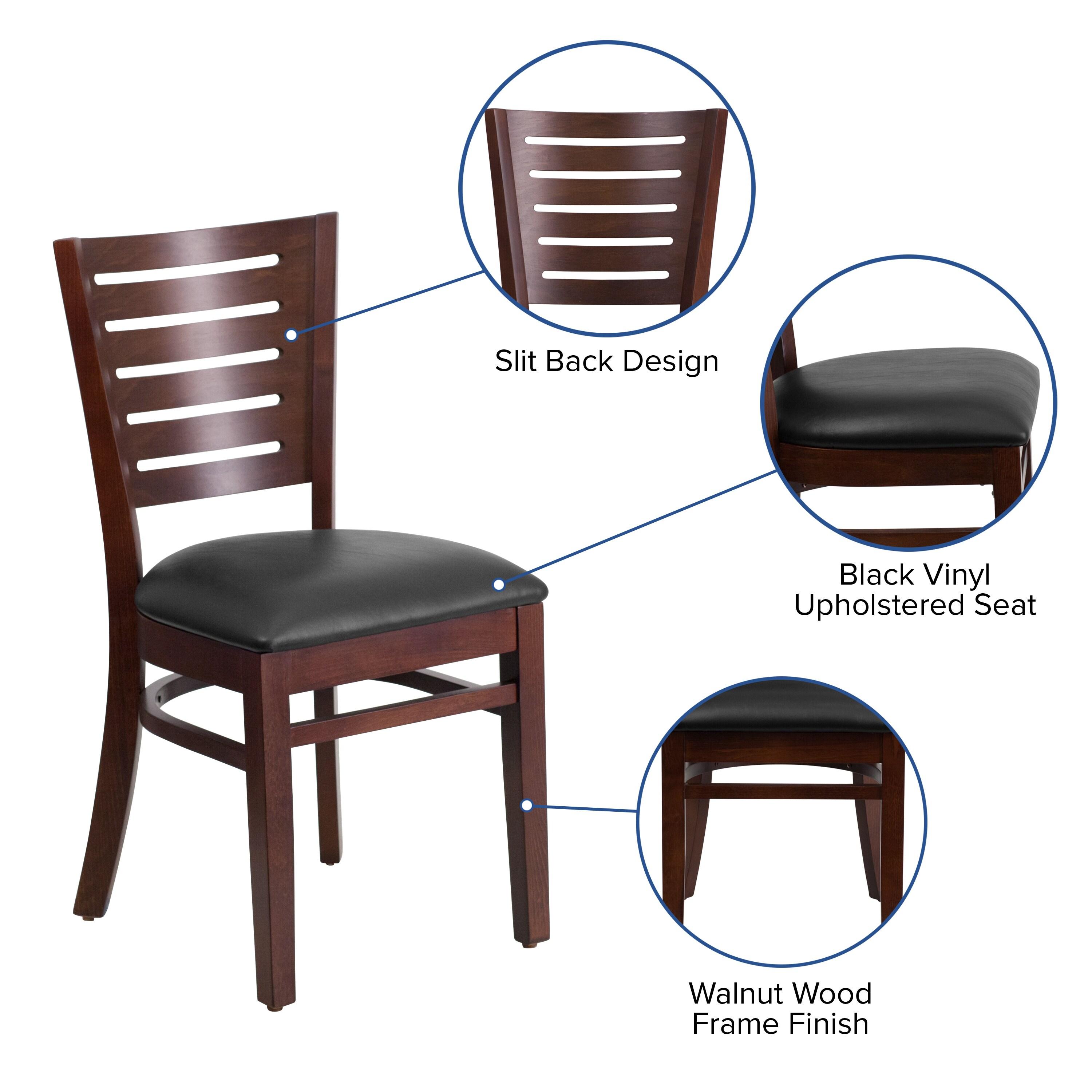 Flash Furniture Darby Series Slat Back Walnut Wood Restaurant Chair - Black Vinyl Seat