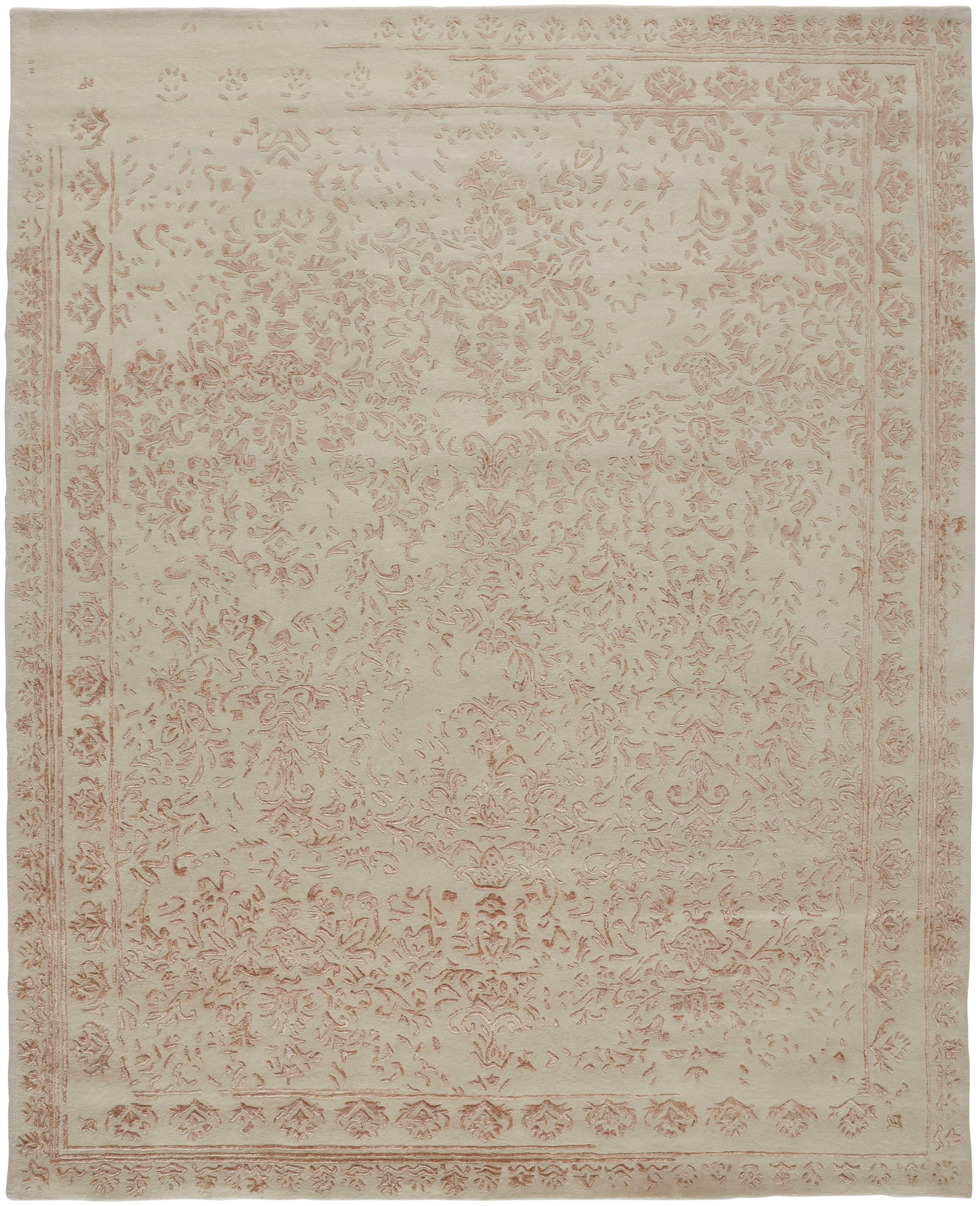 Feizy Bella Transitional Oriental, Ivory/Tan/Pink, 2' x 3' Accent Rug Handmade Sheen Bohemian & Eclectic Bordered Design Carpet for Living Dining Bed Room
