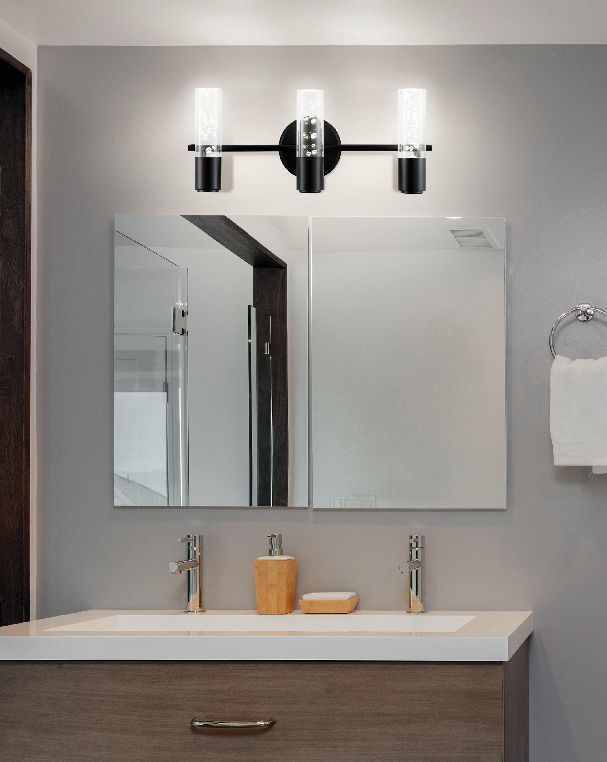 Bolha 18" 3-Light Minimalist Modern Bubble Acrylic/Iron Integrated LED Vanity Light, Black