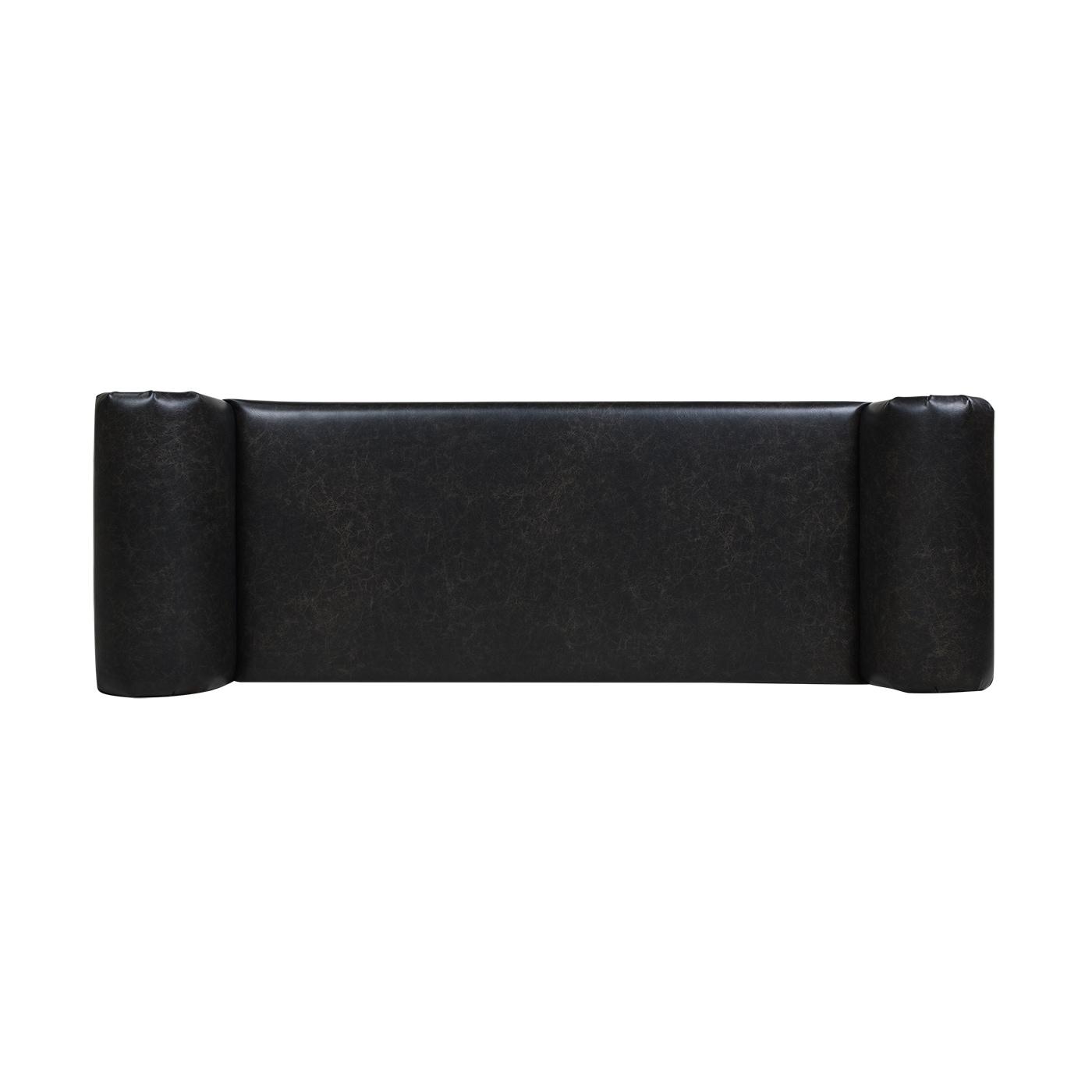 Kathy Roll Arm Entryway Accent Bench Vintage Black Brown Faux Leather