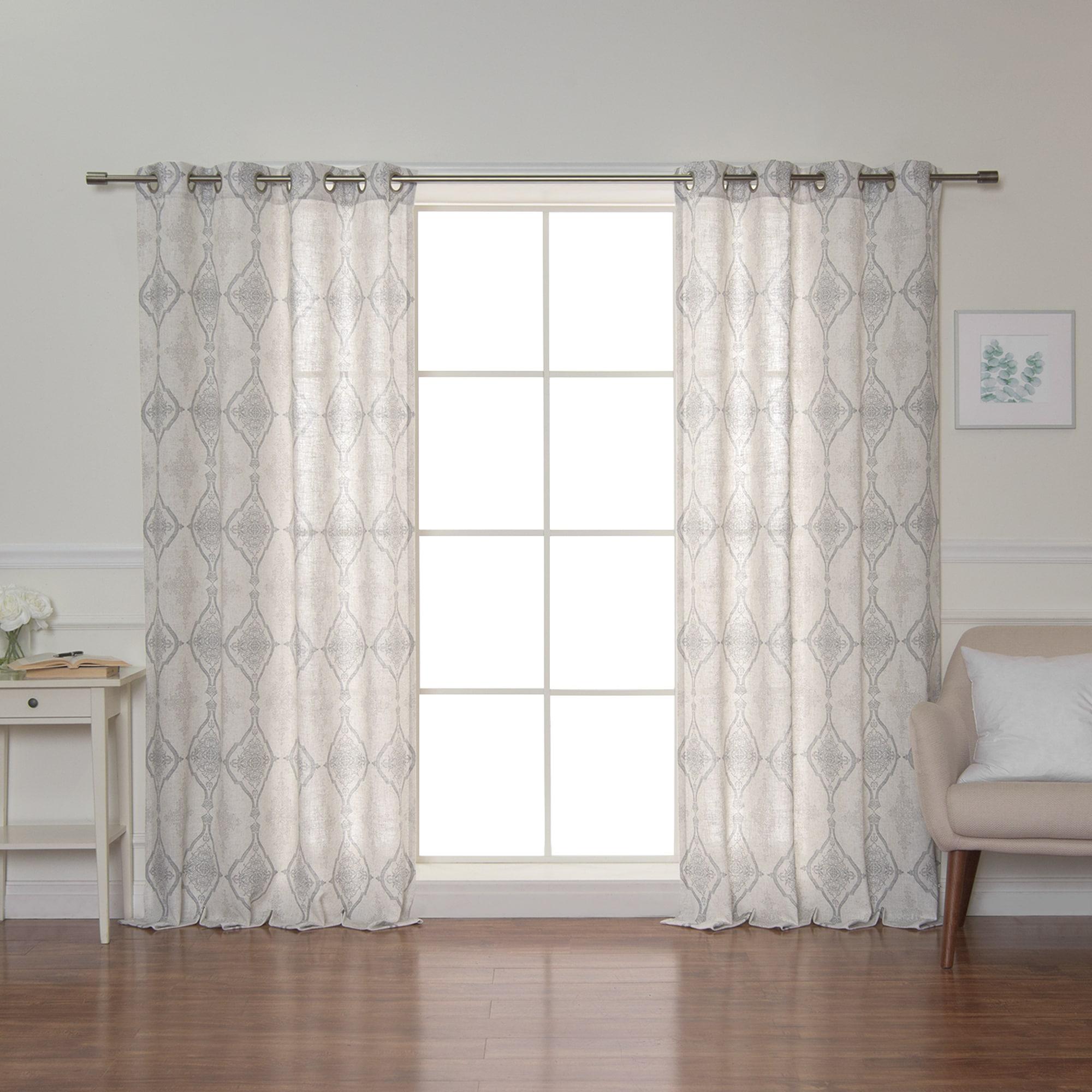 Gray Damask Medallion Linen Blend Sheer Window Panel