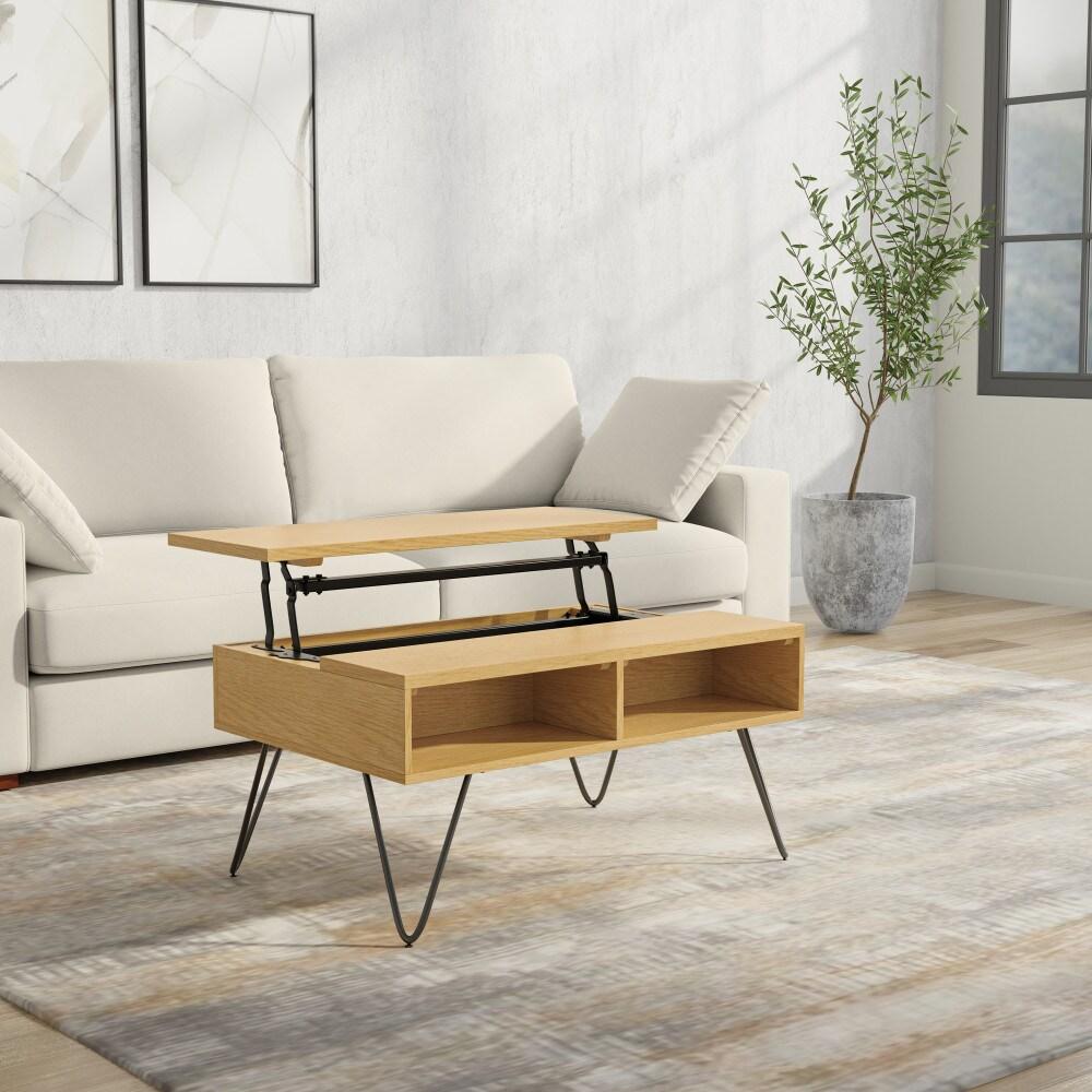 Simpli Home Hunter 36"W Solid Wood Industrial Small Lift Top Coffee Table with Hidden Storage and Metal Hairpin Legs