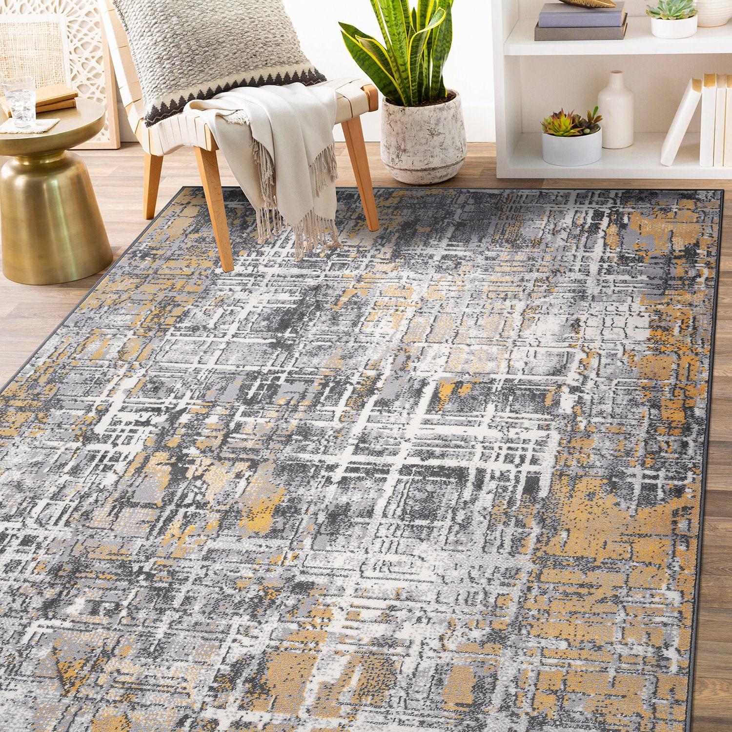 World Rug Gallery Distressed Abstract Stain Resistant Soft Area Rug - Yellow 5'x7'