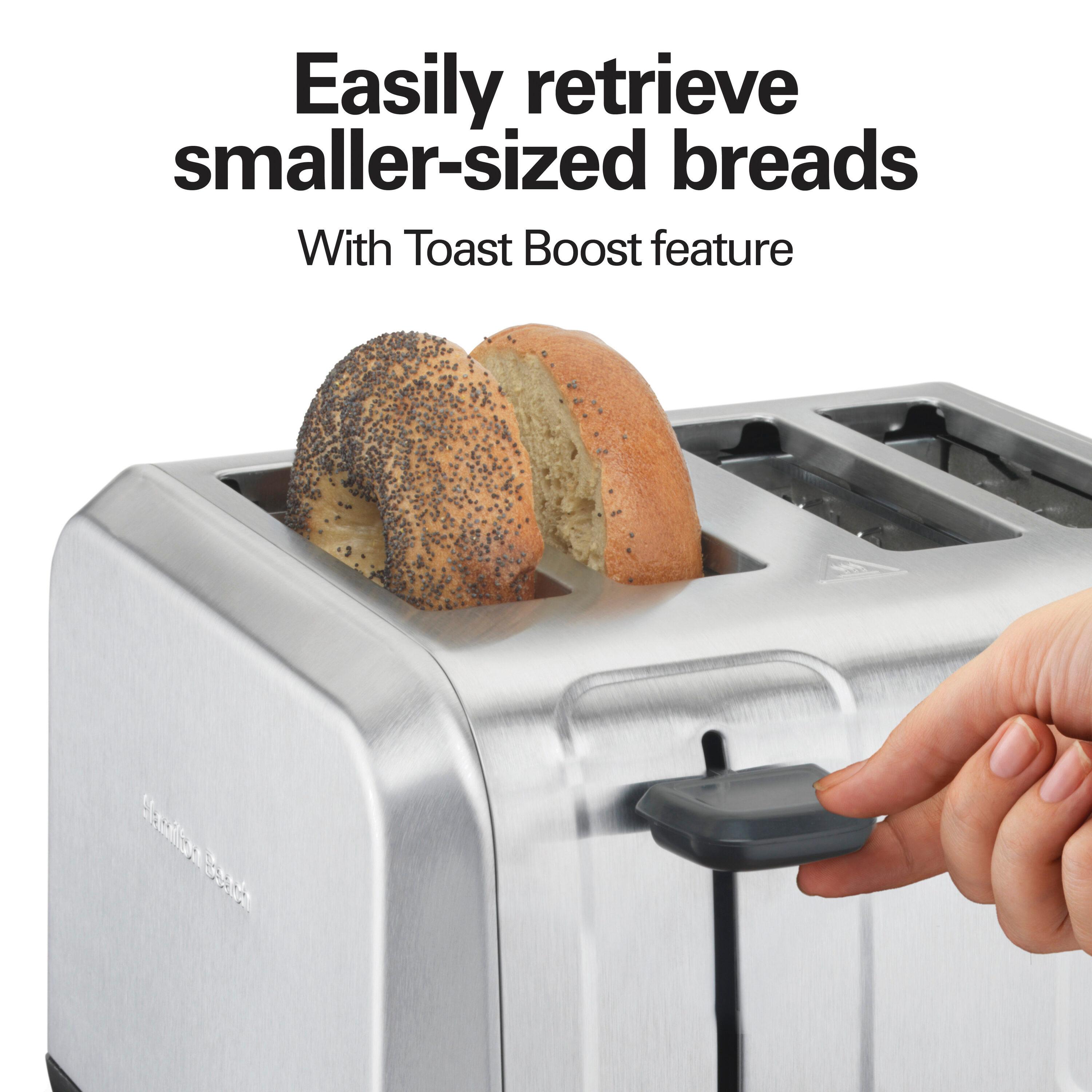 Hamilton Beach® Brushed Stainless Steel 4-Slice Toaster with Extra Wide Slots for Bagels, Shade Selector, Toast Boost, Slide-Out Crumb Tray, Auto-Shutoff and Cancel Button