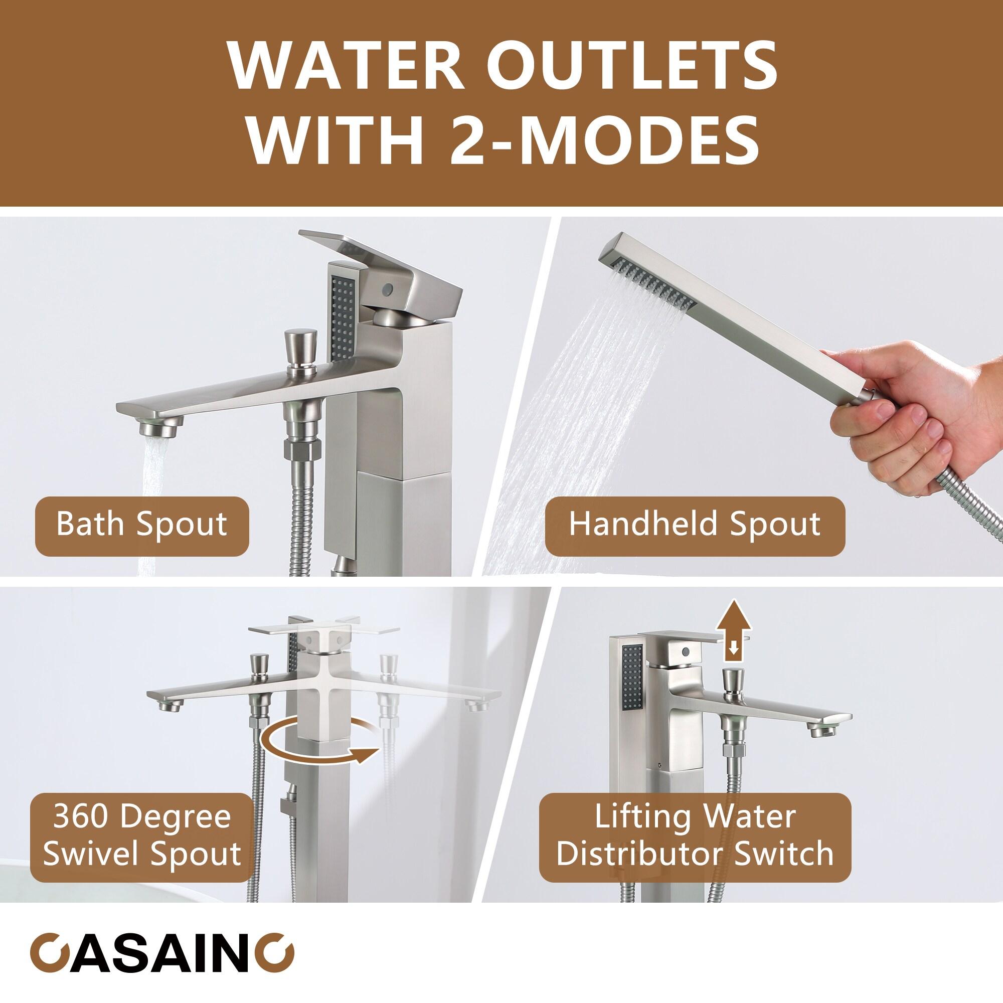1-Handle Floor Mount Freestanding Tub Faucet with Handheld Shower in Brushed Nickel
