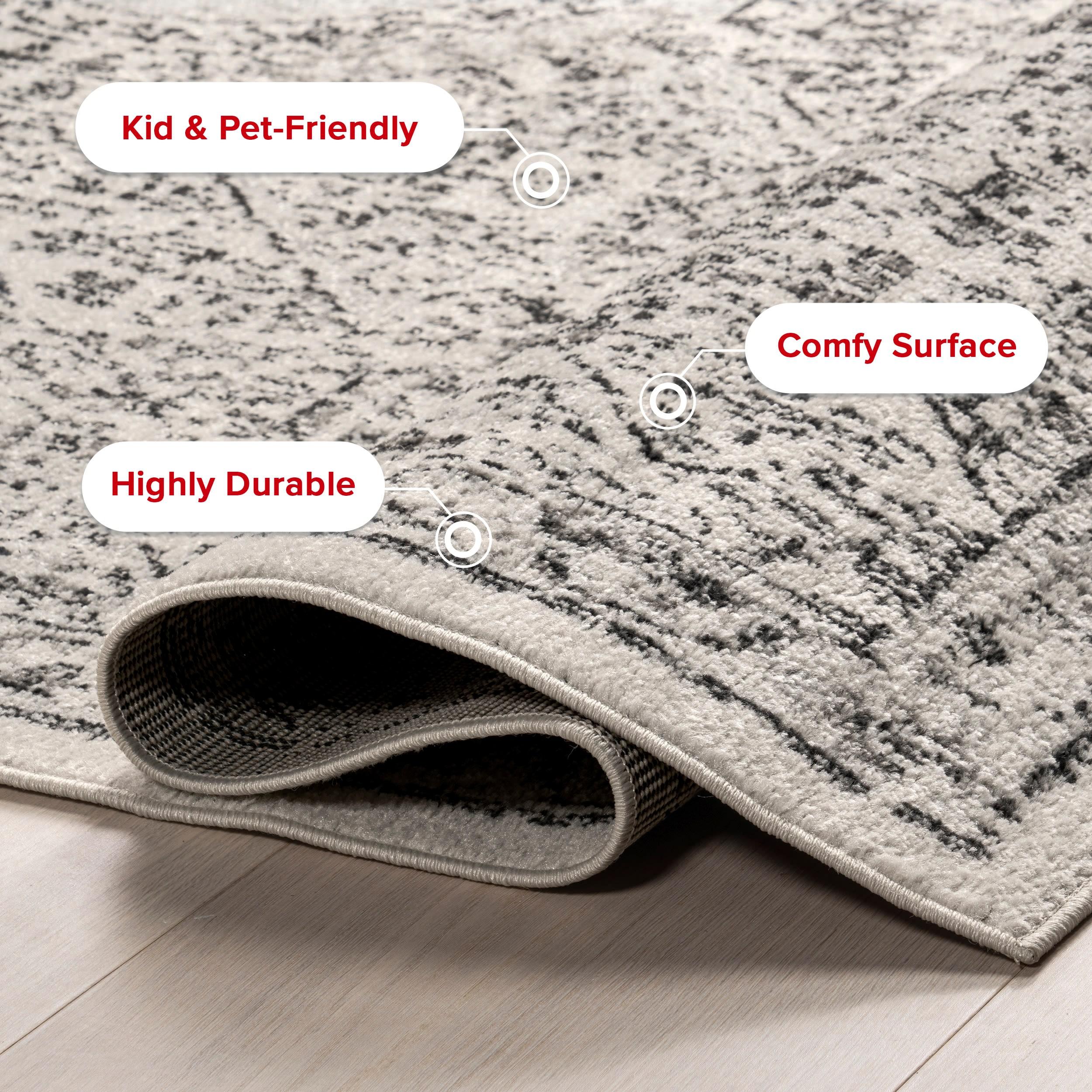 Reversible Gray Synthetic 8' x 10' Easy Care Area Rug