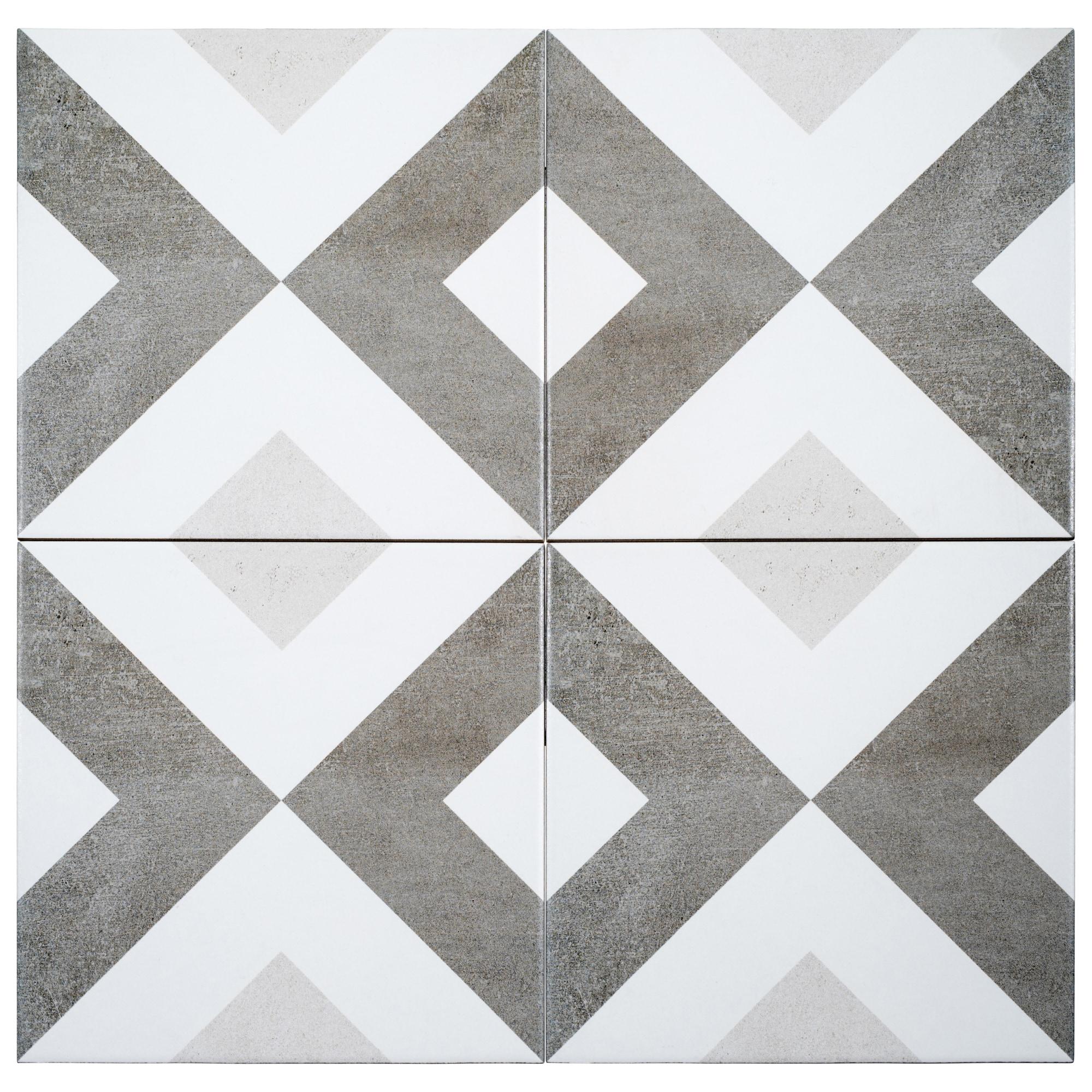 Luv Ahava Grey 8-in Encaustic Matte Porcelain Wall & Floor Tile