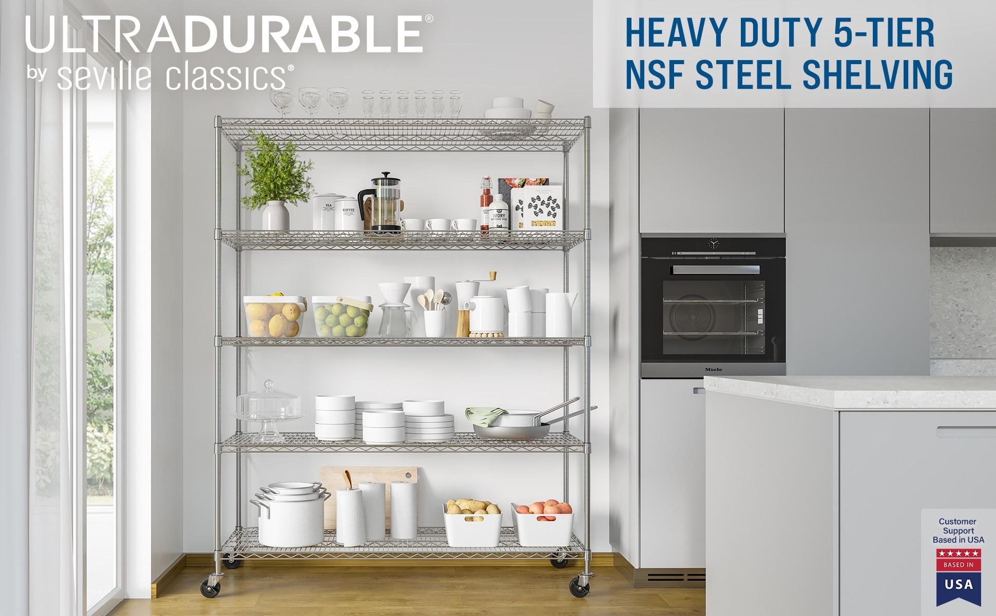 UltraDurable 24" D 5-Tier NSF-Certified Steel Shelving with Wheels
