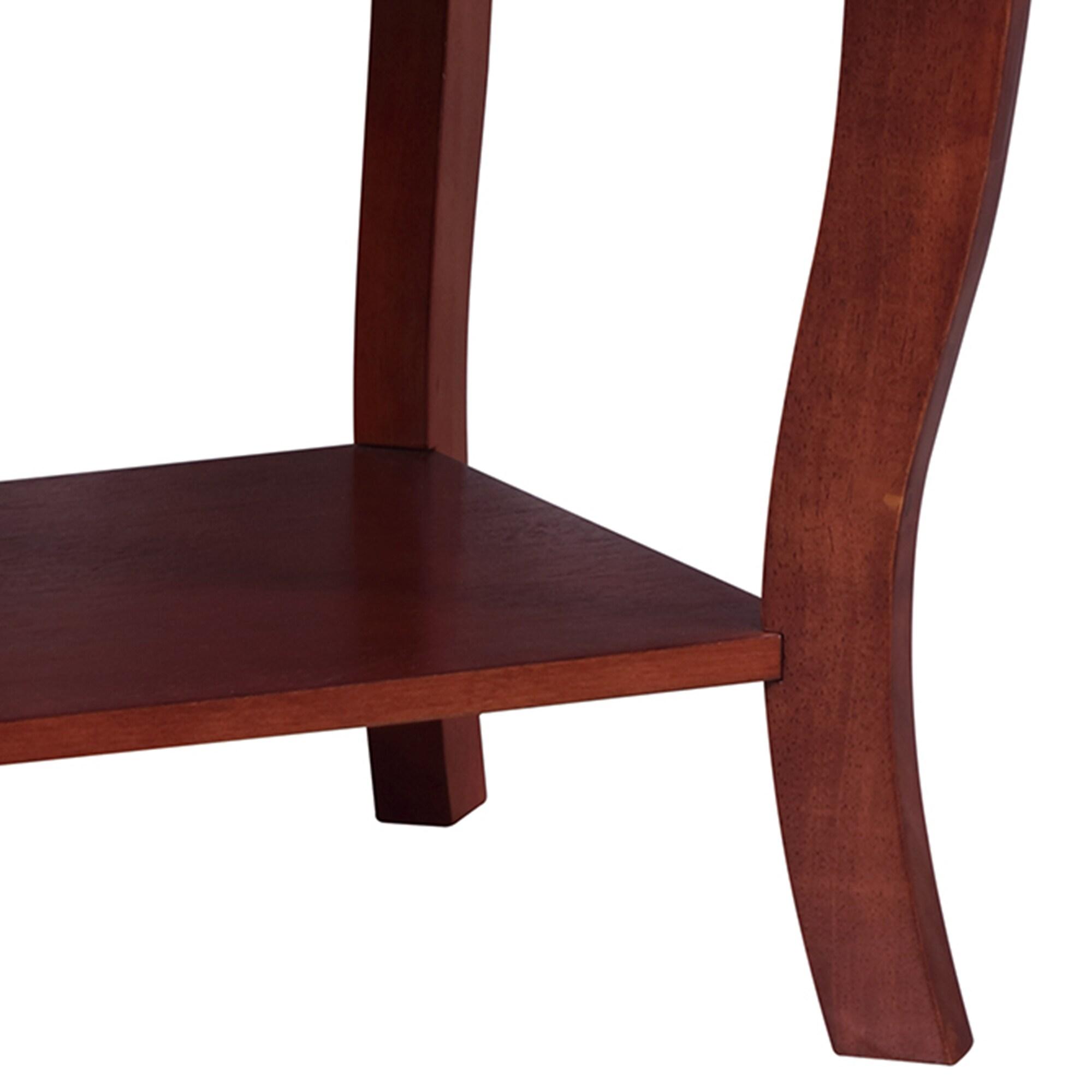 American Heritage Oval Coffee Table with Shelf in Mahogany Wood Finish