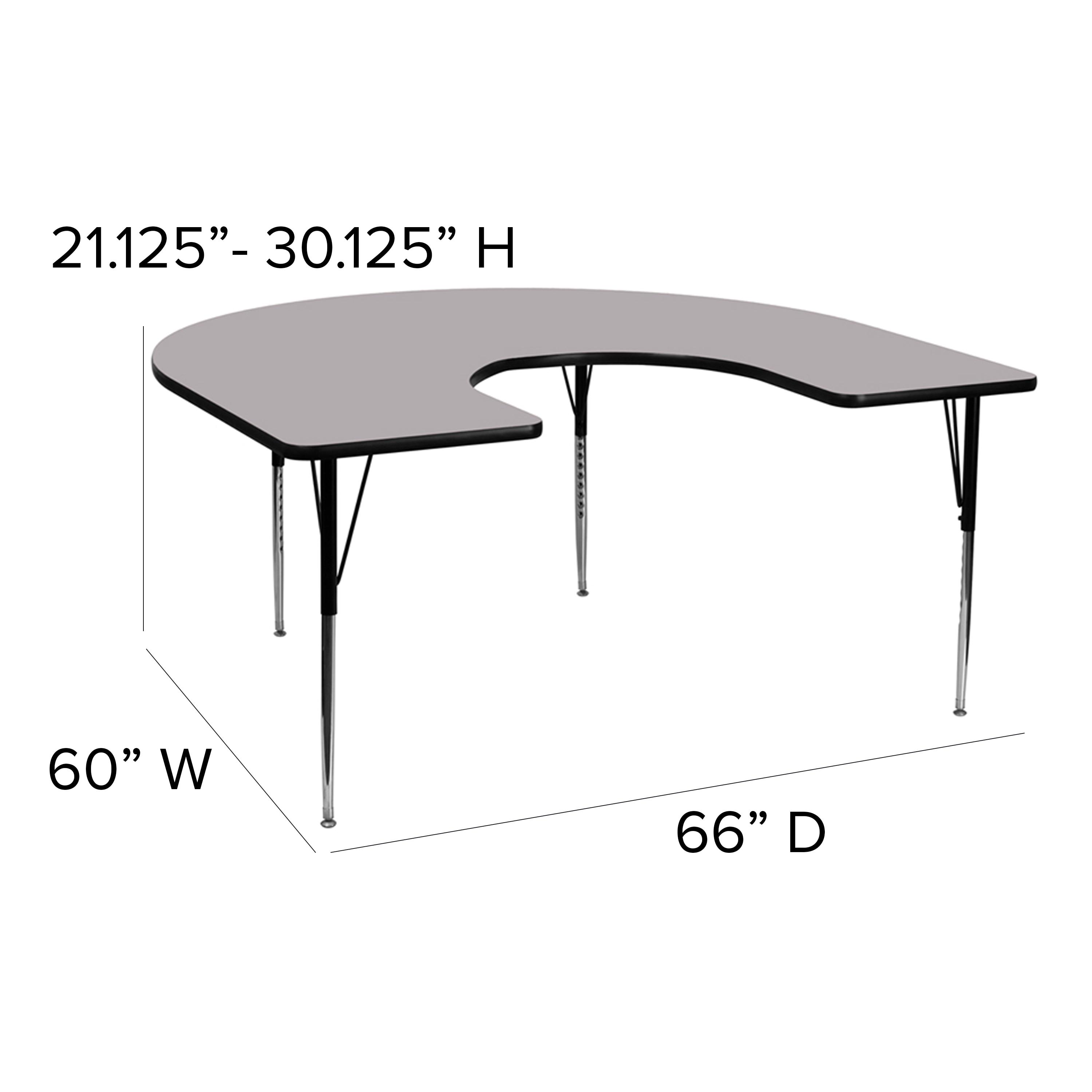 Flash Furniture Wren 60''W x 66''L Horseshoe Grey Thermal Laminate Activity Table - Standard Height Adjustable Legs