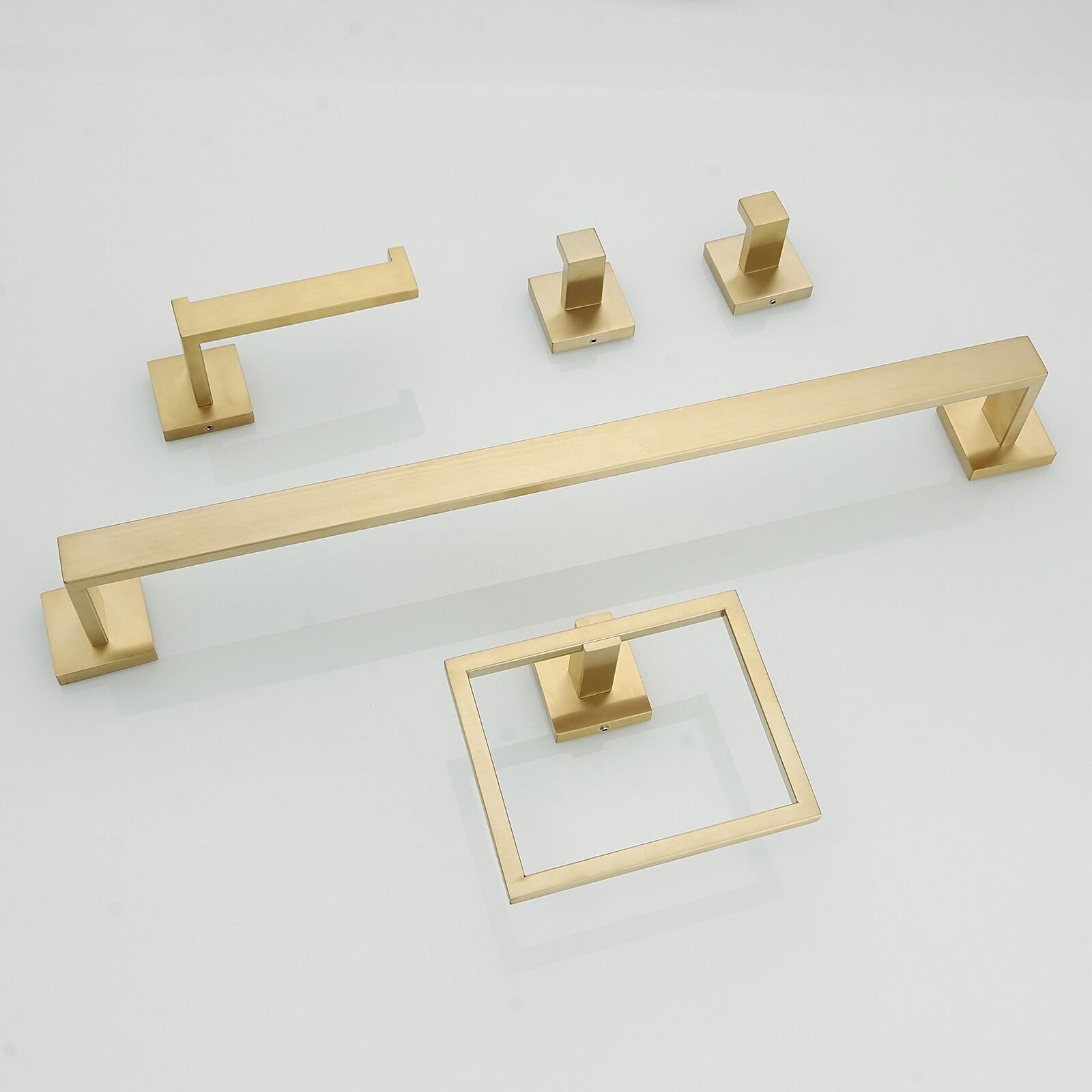 5-Piece Bath Hardware Set with Towel Bar,Included 2 Towel Hook,Toilet Paper Holder and Towel Ring in Brushed Gold