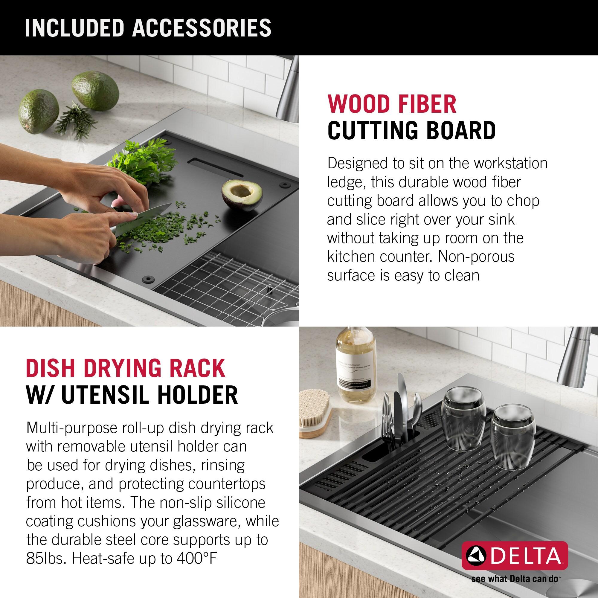 Delta Rivet™ 25" L Workstation Kitchen Sink Drop-In Top Mount 16 Gauge Stainless Steel Single Bowl