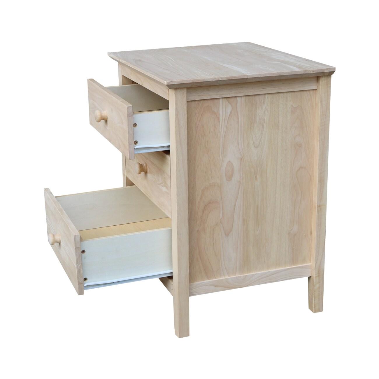 International Concepts Smith Nightstand with 3 Drawers - Unfinished : Hardwood Bedside Table, Storage Solution