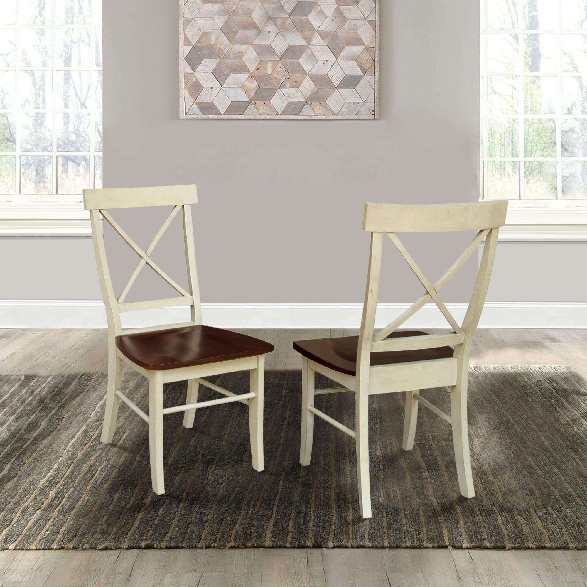 Set of 2 X Back Chairs with Solid Wood Seats Antiqued Almond/Espresso - International Concepts: Hardwood High Back Dining Furniture