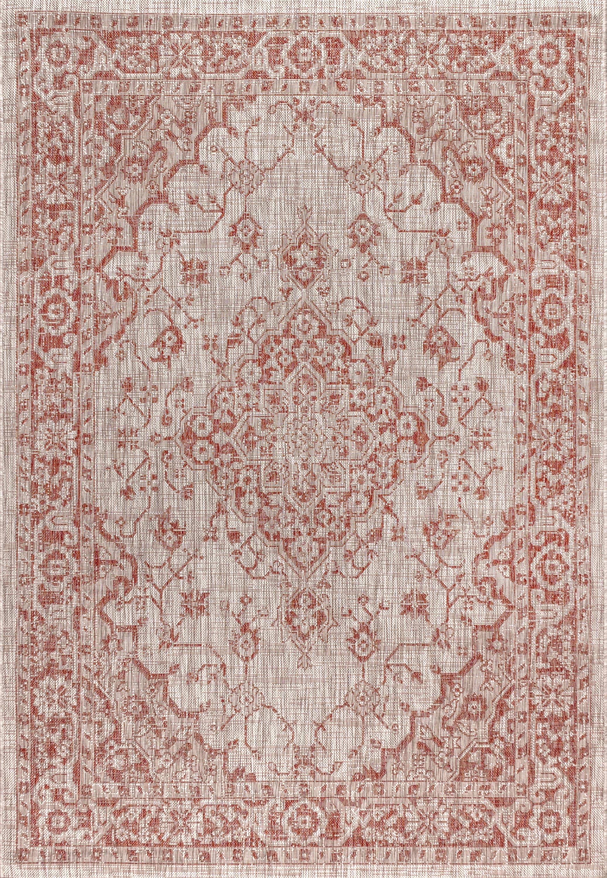 4'x6' Rozetta Boho Medallion Textured Weave Indoor/Outdoor Area Rug, Red/Taupe - JONATHAN Y