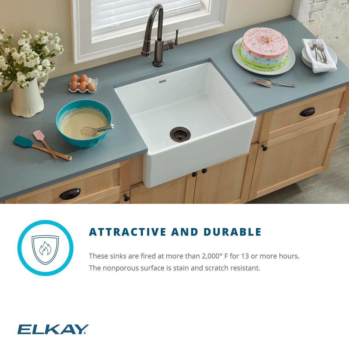 Elkay Fireclay 25" L x 19" W Farmhouse Kitchen Sink