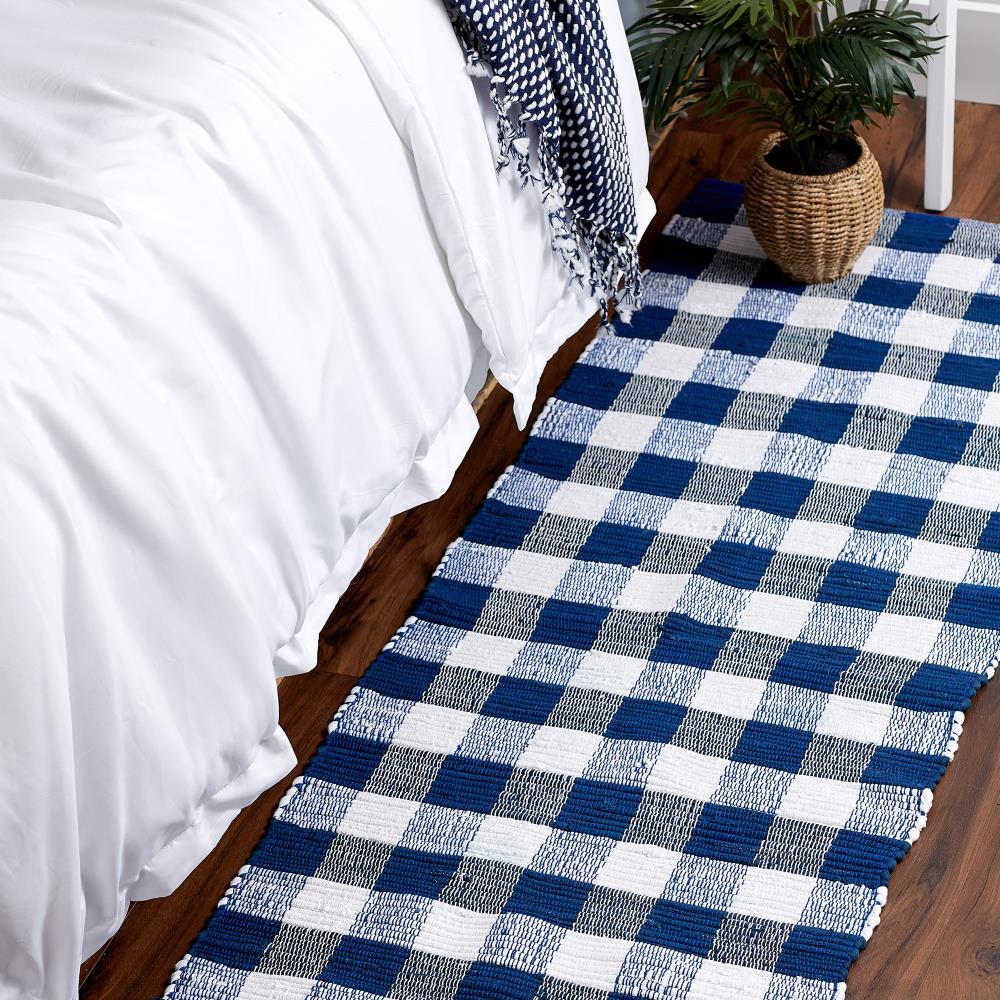 Navy & White Buffalo Check Rag Rug 2ft 3inx6ft