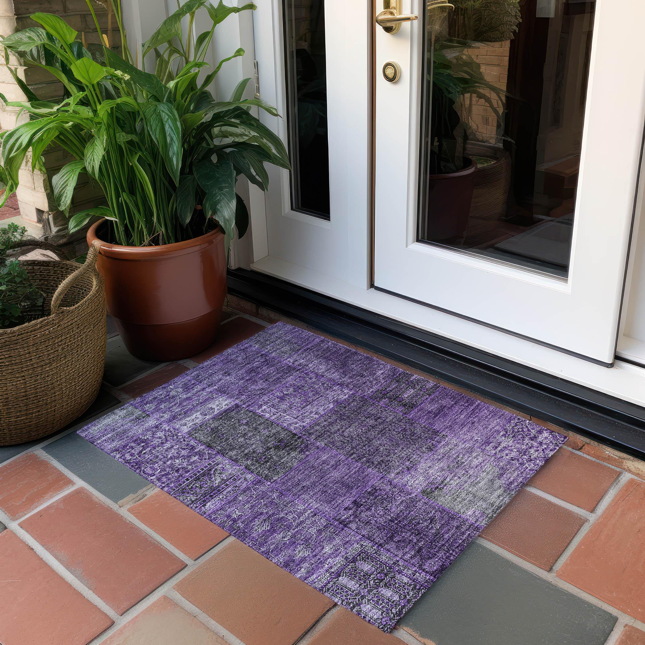 Addison Rugs Chantille Indoor/Outdoor Transitional Patchwork Eggplant Washable Rectangle Rug, 1'8" x 2'6"