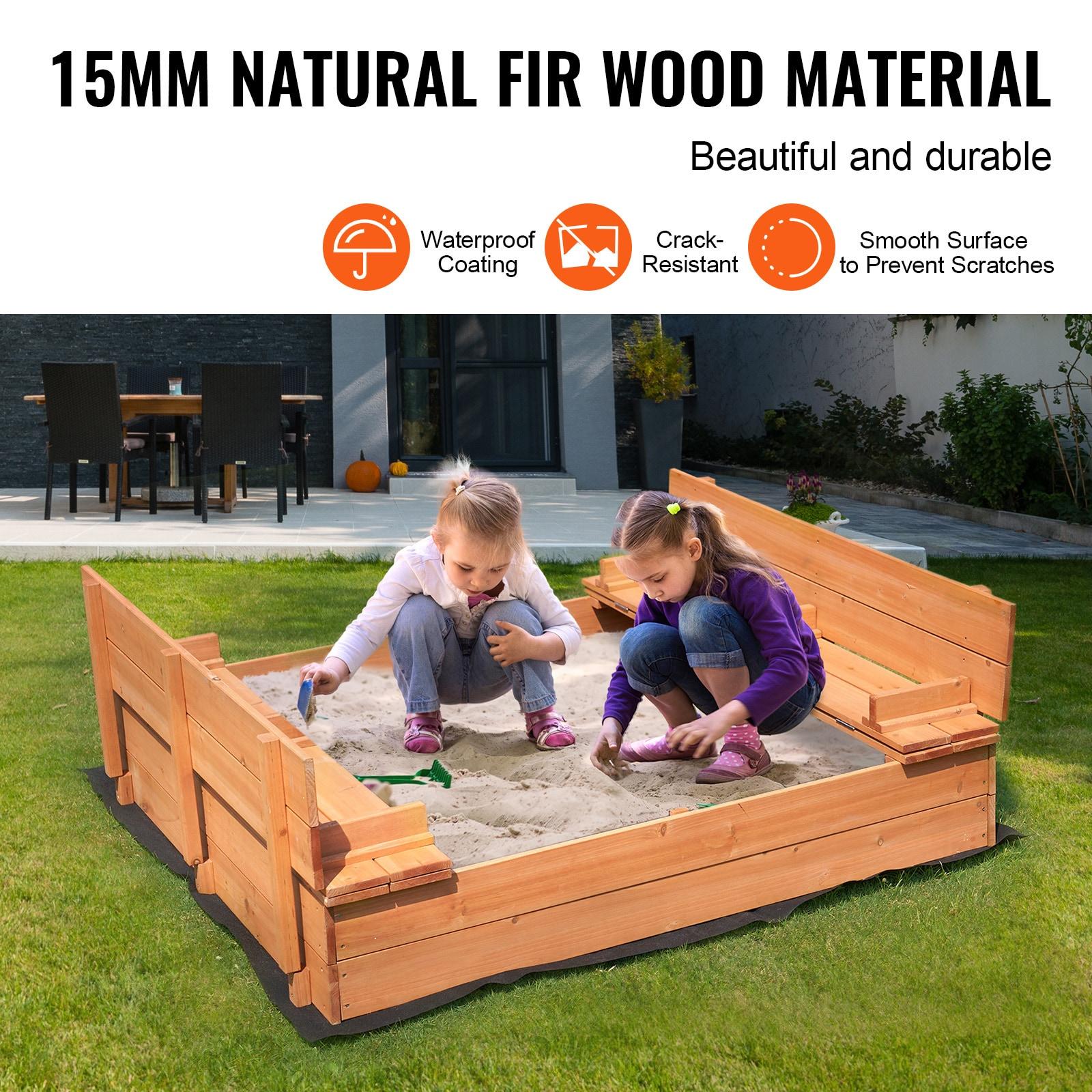 VEVOR 52.4-in x 47.2-in Brown Square Wood Sandbox