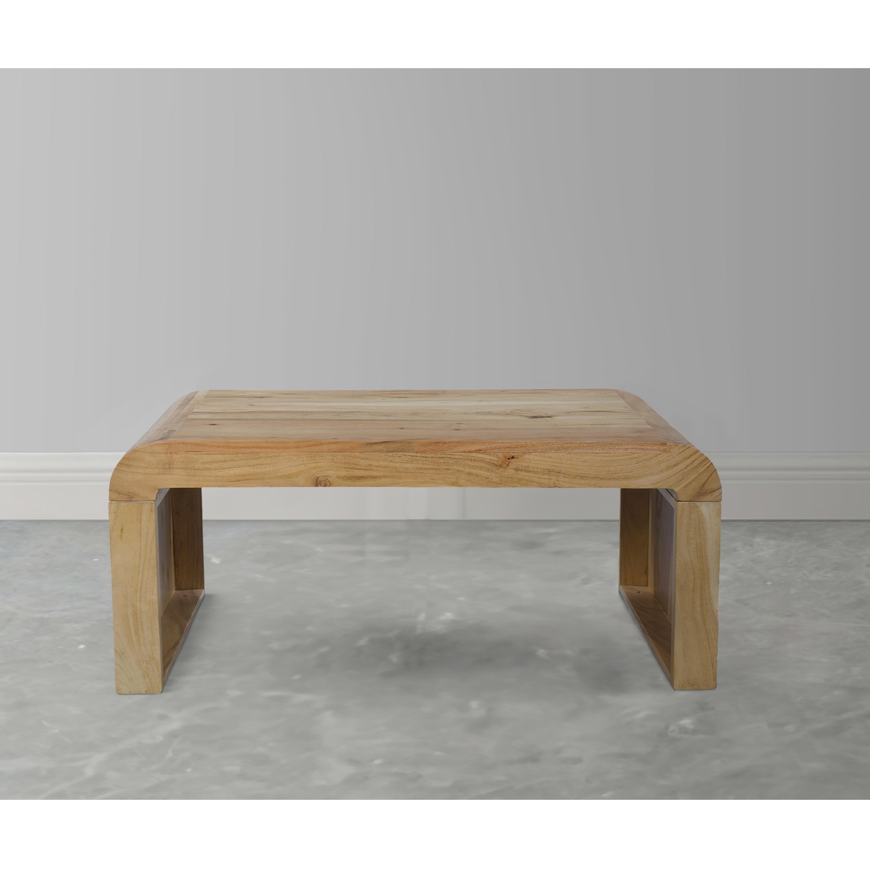 The Urban Port UPT-314336 36 in. Cascade Natural Acacia Wood Rectangular Curved Waterfall Top Coffee Table, Brown