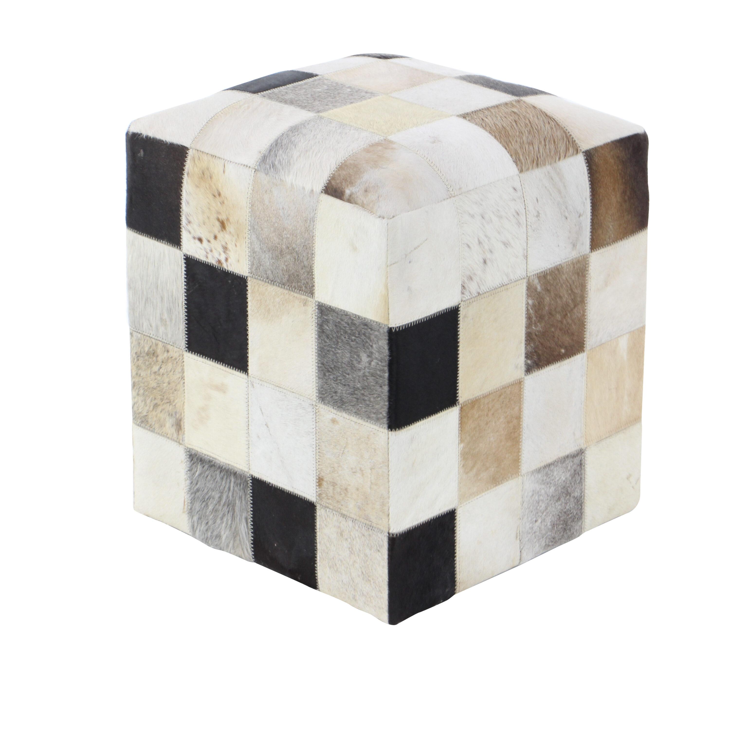 DecMode Leather Handmade Stool with Patchwork Pattern, Multi Colored