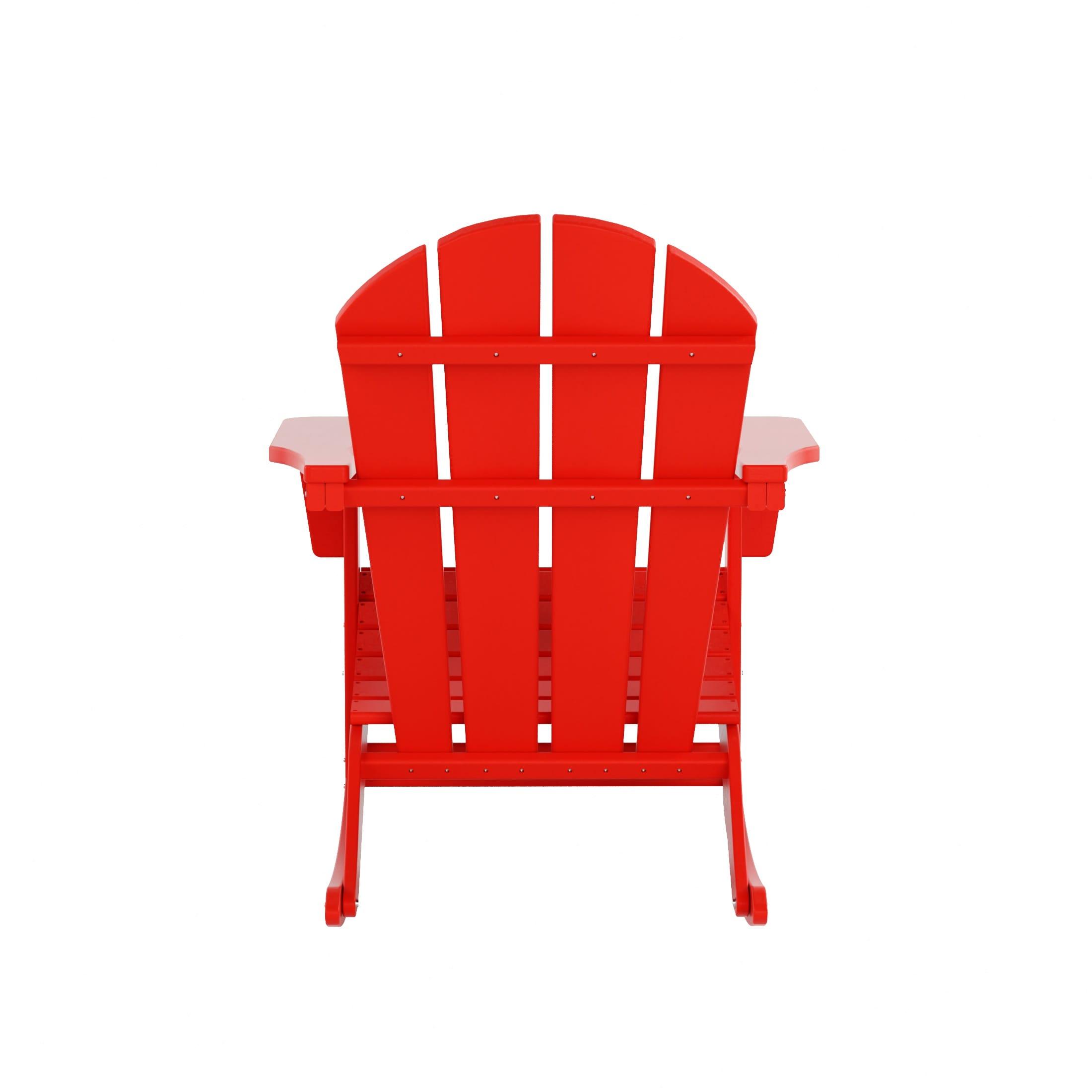 JUSTLET Plastic Adirondack Rocking Chair,HDPE All-Weather Outdoor Rocking Adirondack Chair for Porch, Patio, Balcony,Red