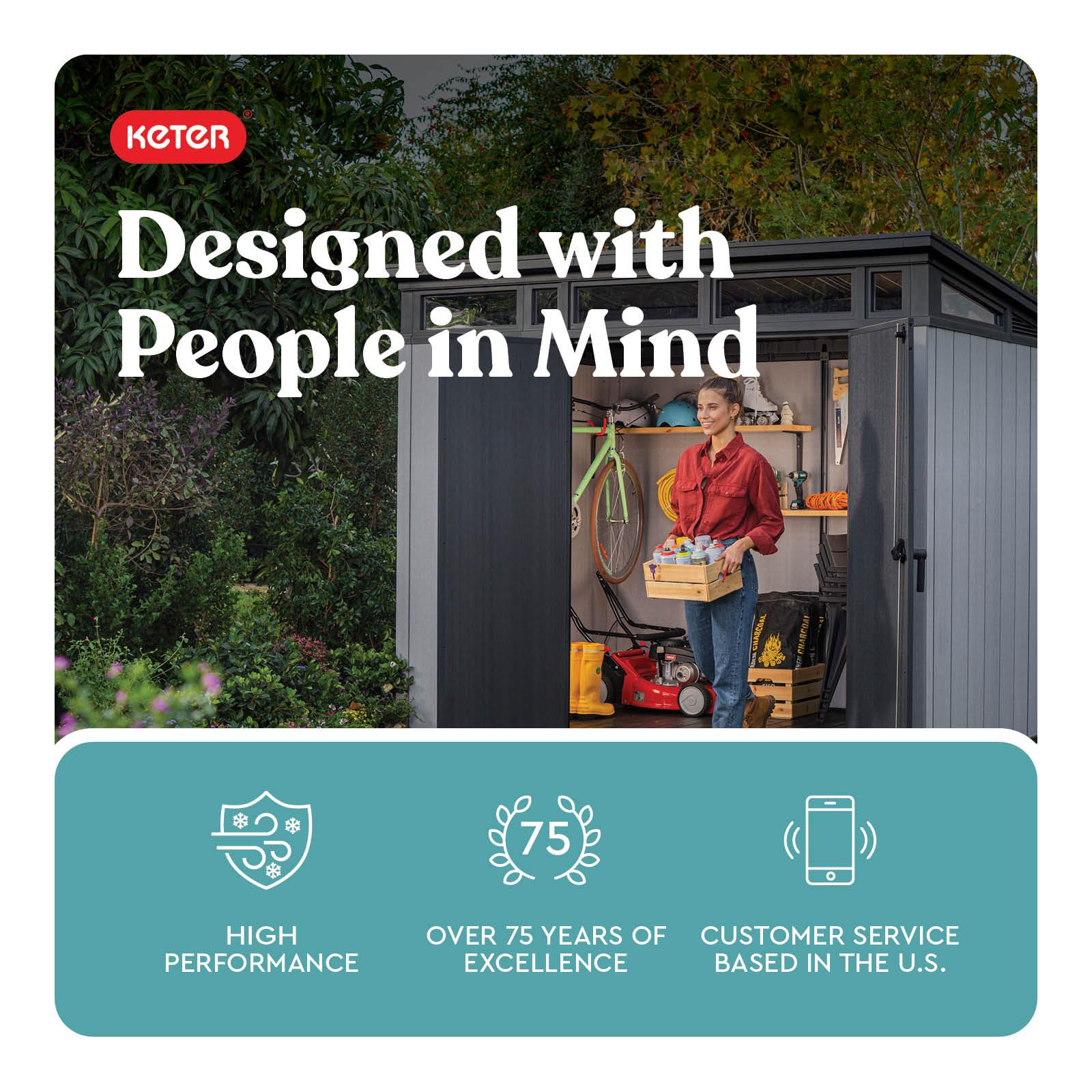 Keter Keter Artisan 9x7 ft. Modern Durable Resin Outdoor Storage Shed With Floor and Double Doors for Garden Patio Furniture and Tools, Grey