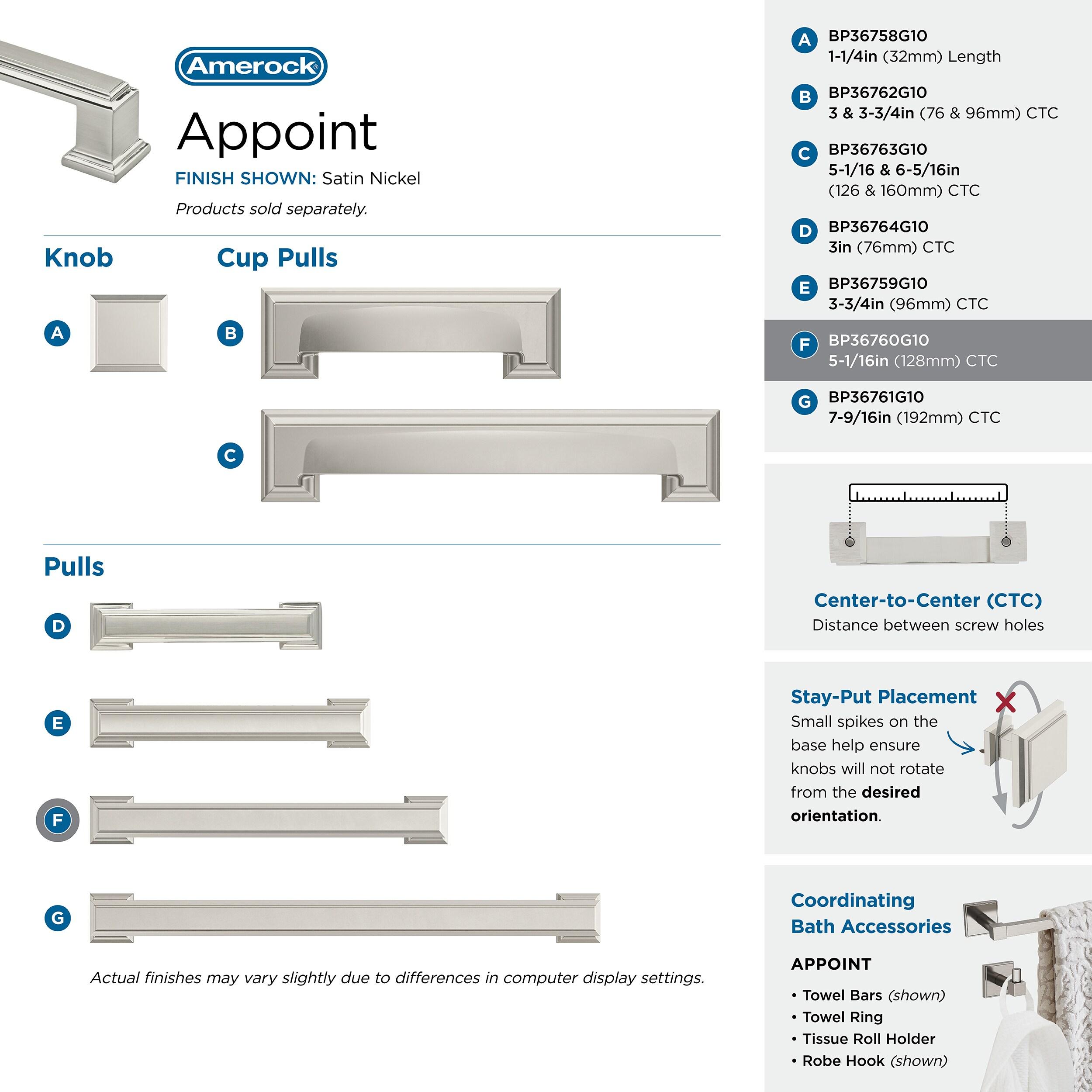 Amerock Appoint 5-1/16 inch (128mm) Center-to-Center Satin Nickel Cabinet Pull