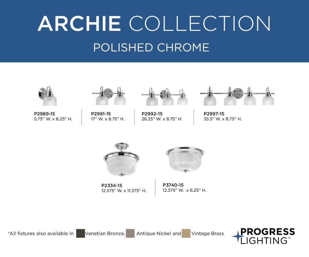 Progress Lighting Archie 1-Light Mini-Pendant, Polished Chrome, Prismatic Glass Shade
