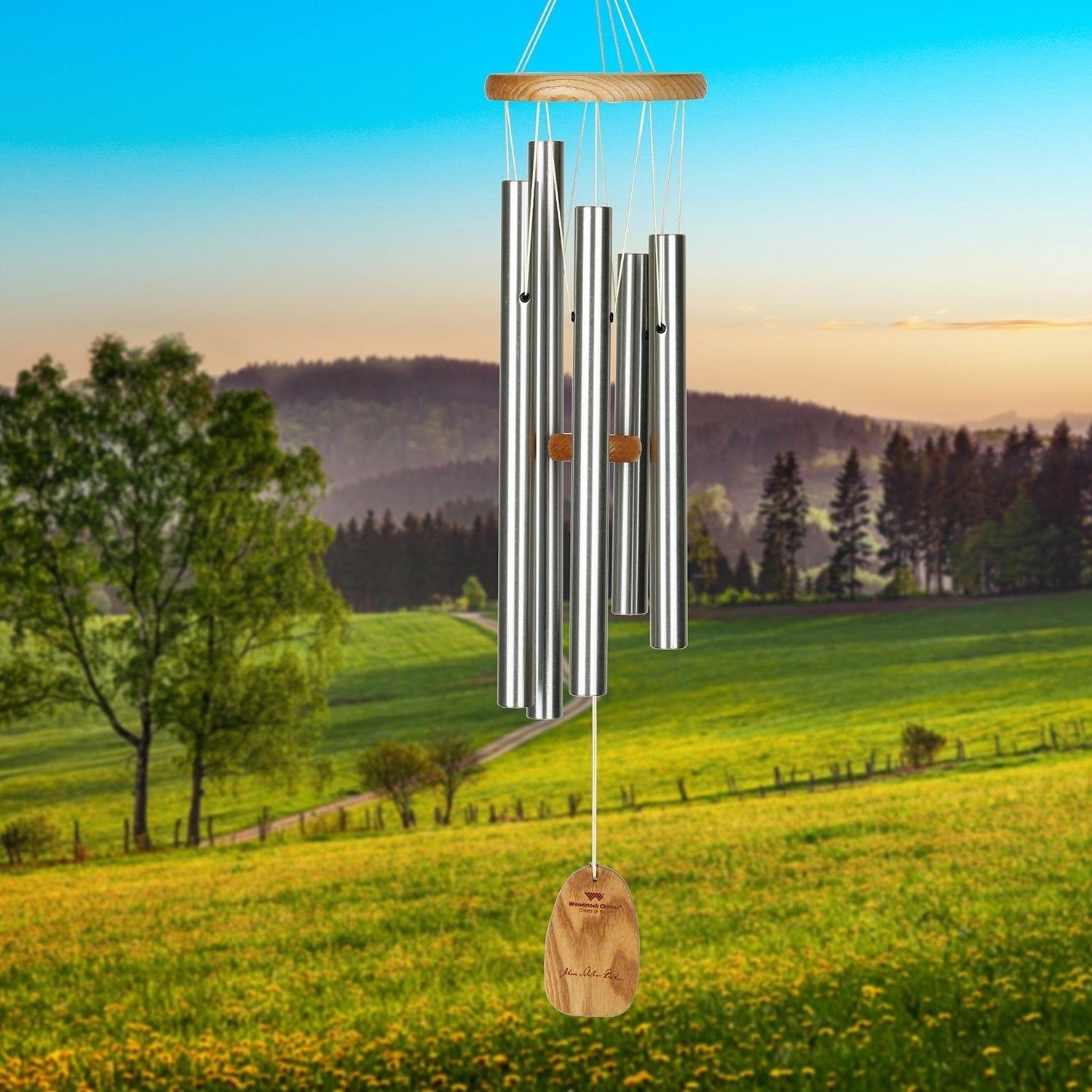 28'' Silver and Wood Metal Wind Chime