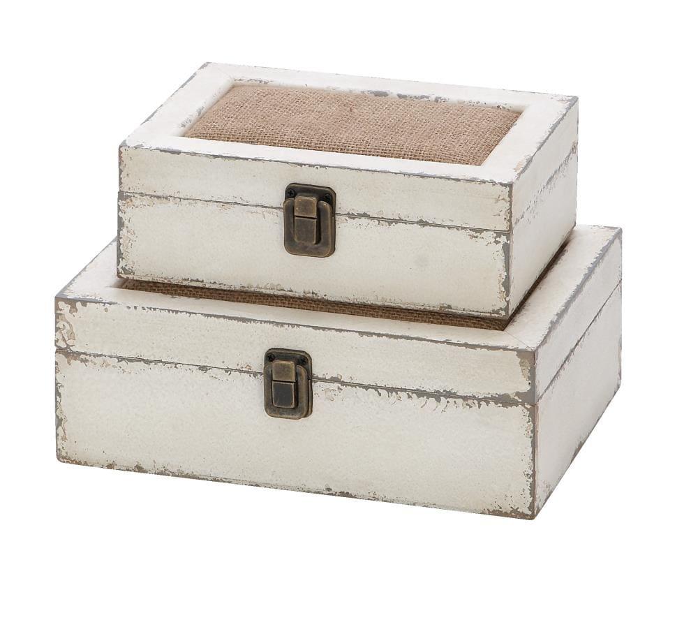 DecMode White Wood Decorative Box with Hinged Lid, 2 Count