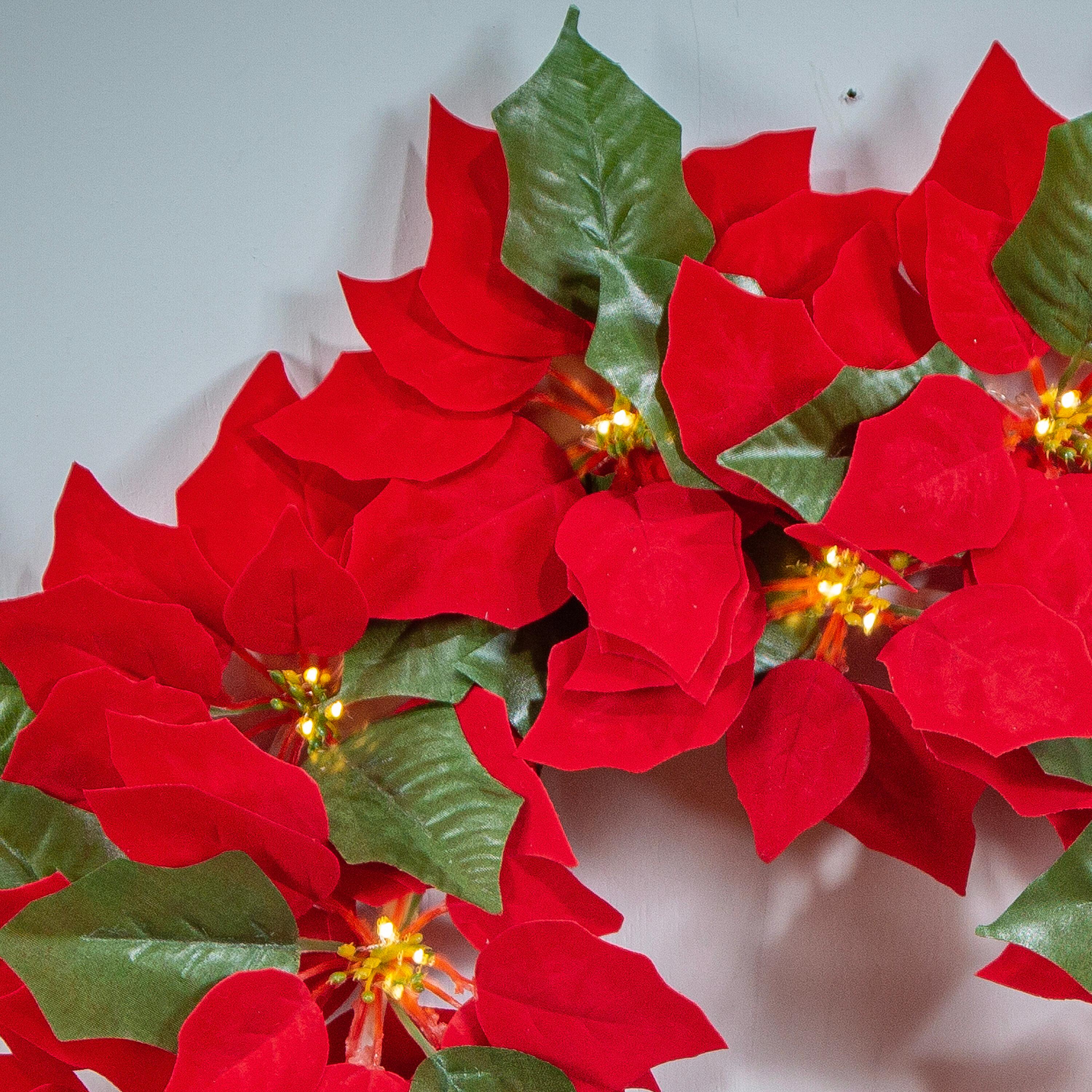 Gerson 24-Inch Diameter Battery Operated Lighted Poinsettia Wreath with 45 Warm White Micro LED Lights