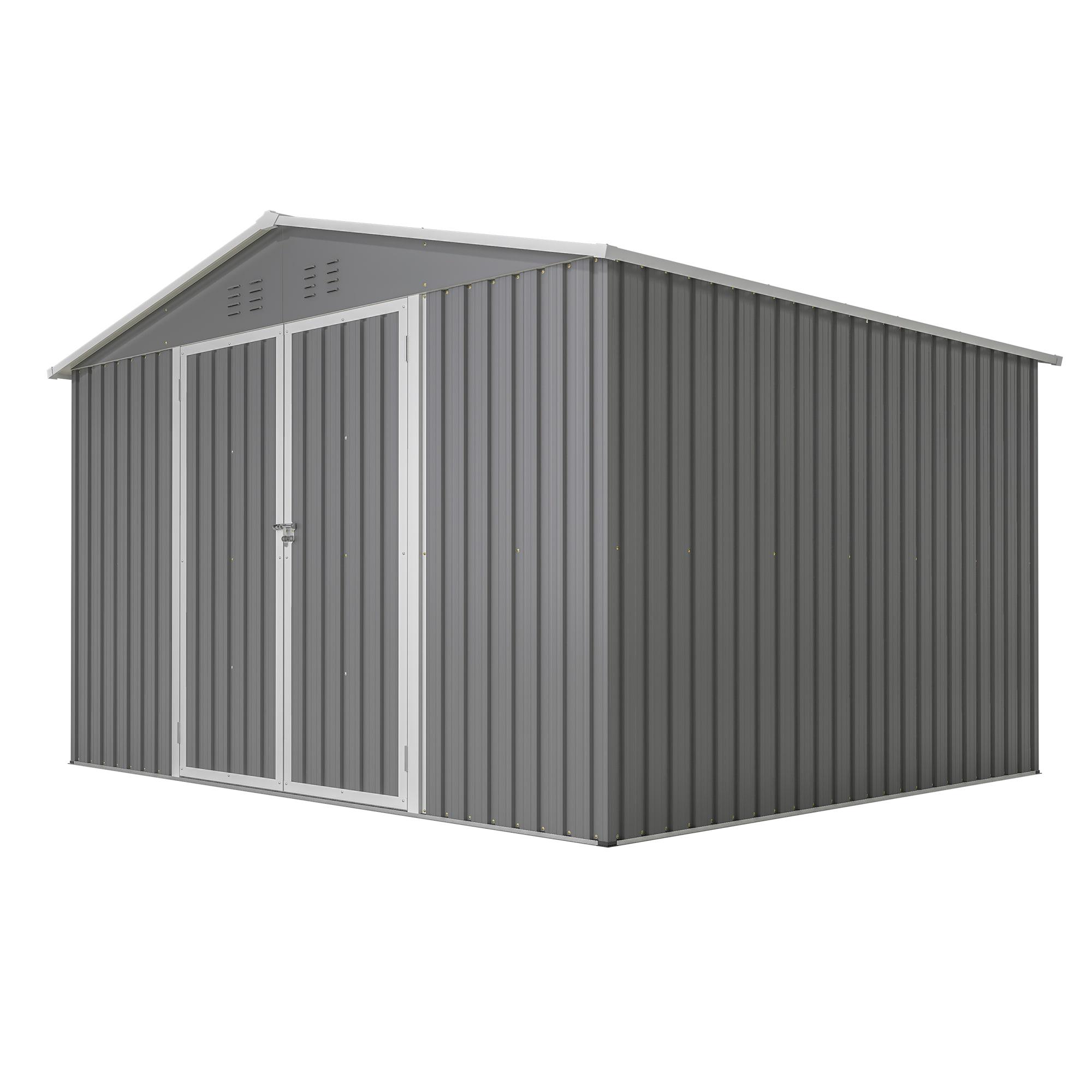 10X8 FT Outdoor Storage Shed, Metal Tool Shed & Outdoor Storage with Lockable Door and Vents Ideal for Bicycles, Tools, Lawnmowers, Backyards, Patios, Lawns