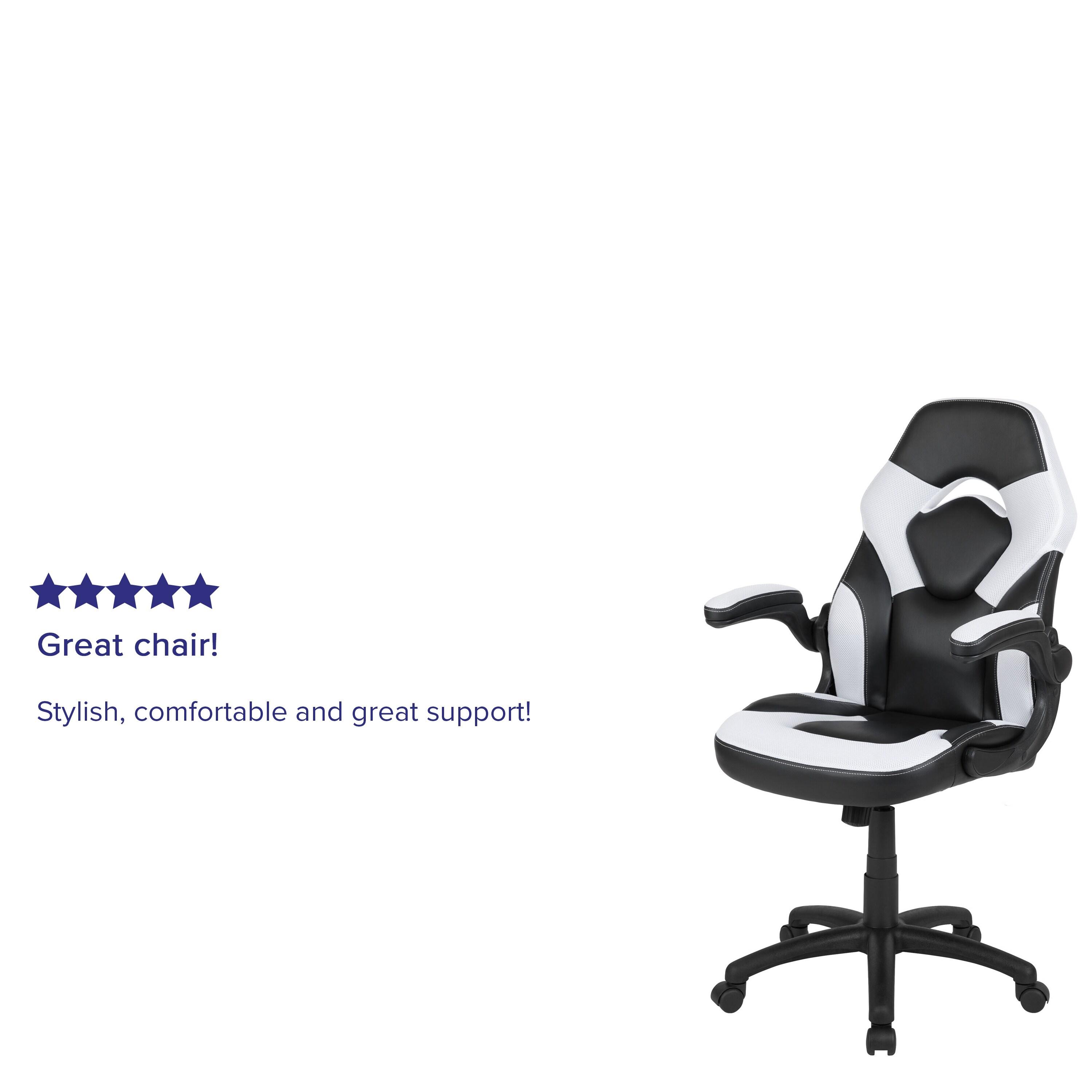 Flash Furniture X10 Gaming Chair, Racing Ergonomic Office Chair, Height Adjustable Swivel Computer Chair with Flip-Up Arms, White/Black LeatherSoft