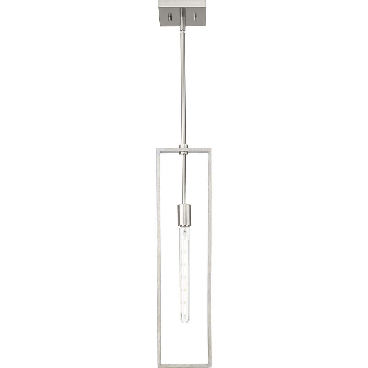 Progress Lighting Boundary 1-Light Hanging Pendant, Brushed Nickel, Grey Washed Oak, Open Frame, Design Series