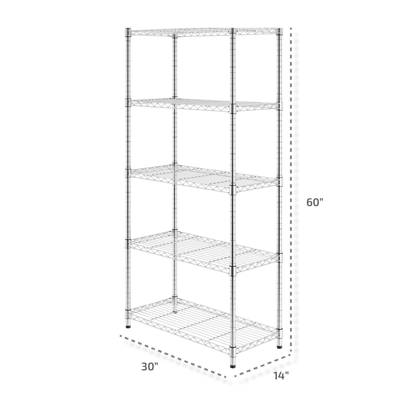 SafeRacks 30"x14"x60" 5-Tier Steel Wire Shelving with Adjustable Shelves - 3000 lb Capacity