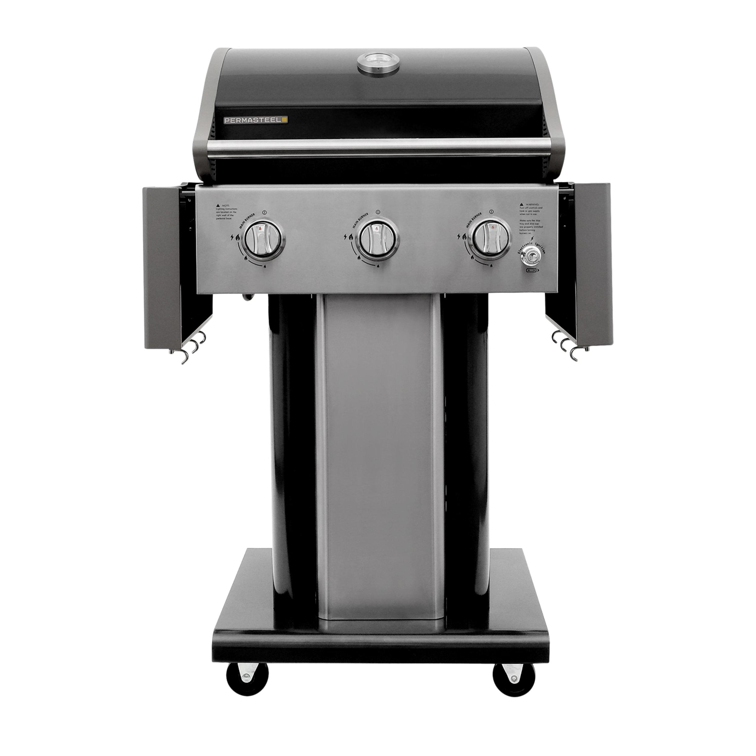 Permasteel 3-Burner Compact Propane Gas Grill with Foldable Side Tables and Grilling Tool Hooks